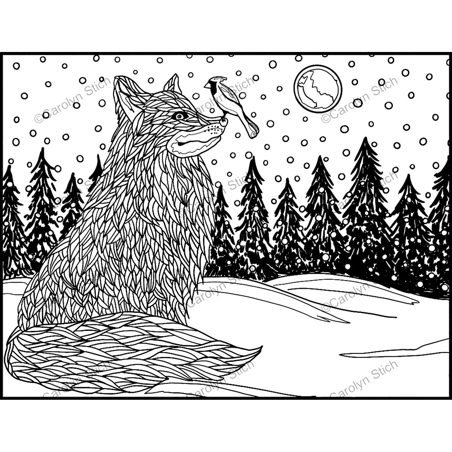 Winter Fox, rug hooking pattern
