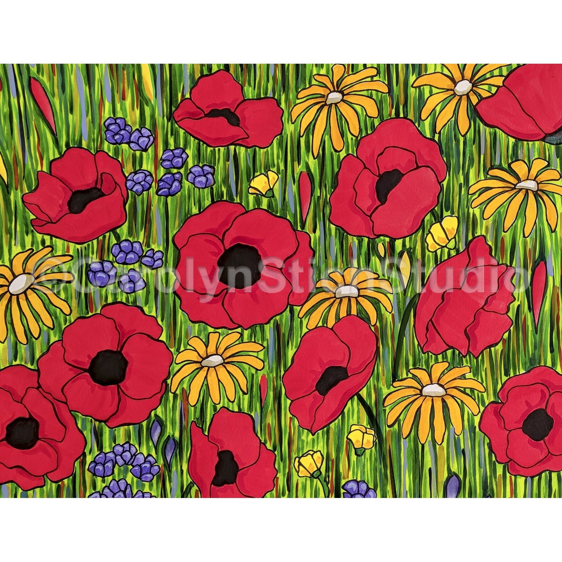Red Poppies, rug hooking pattern