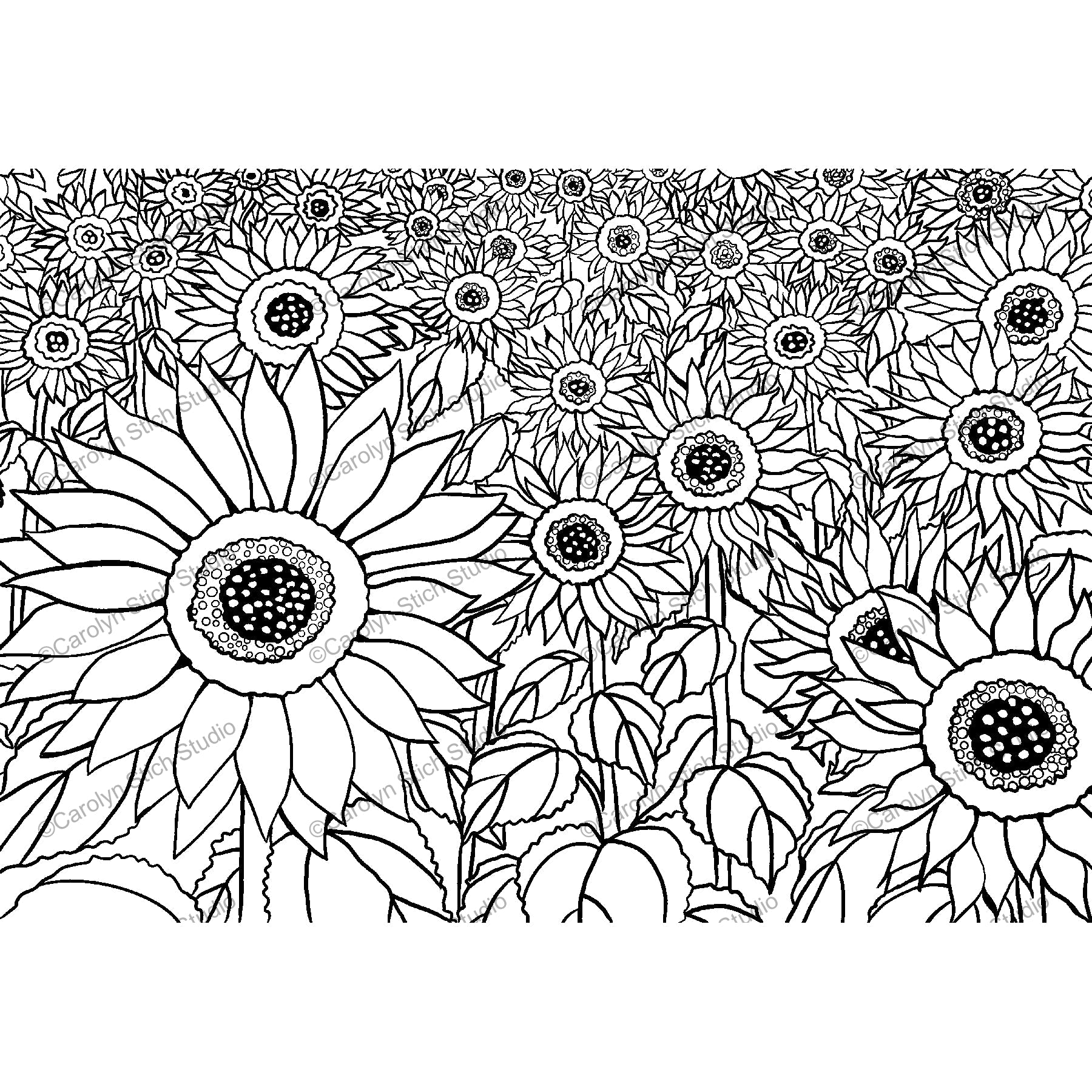 Sunflower Field, rug hooking pattern