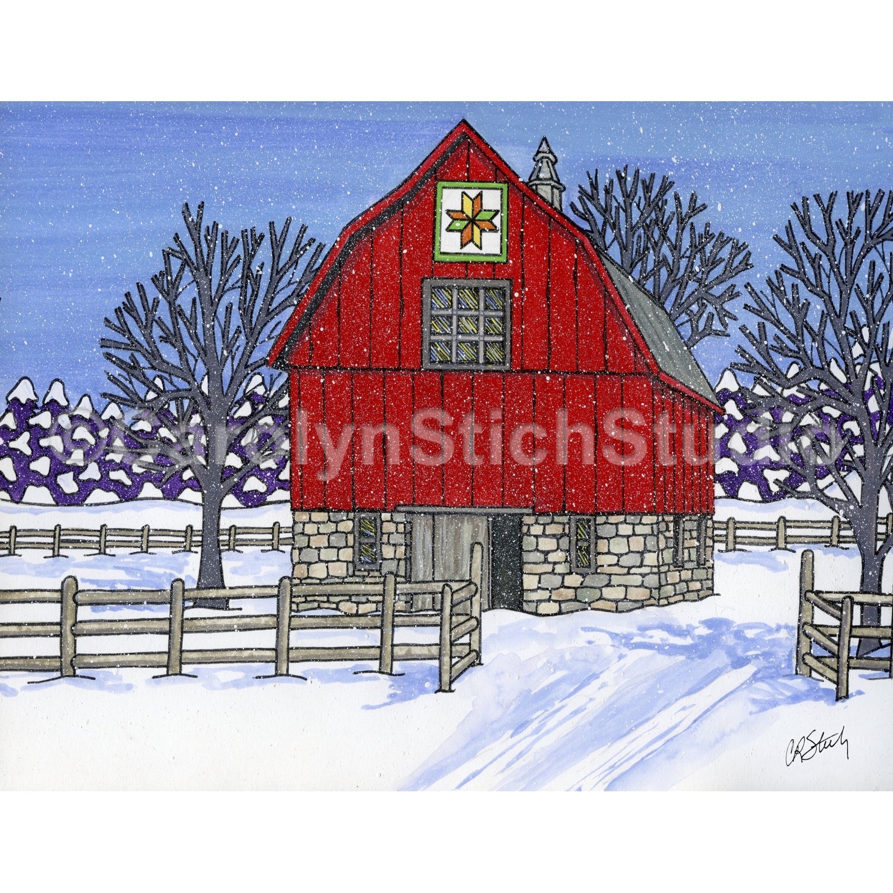 Winter Barn, rug hooking pattern