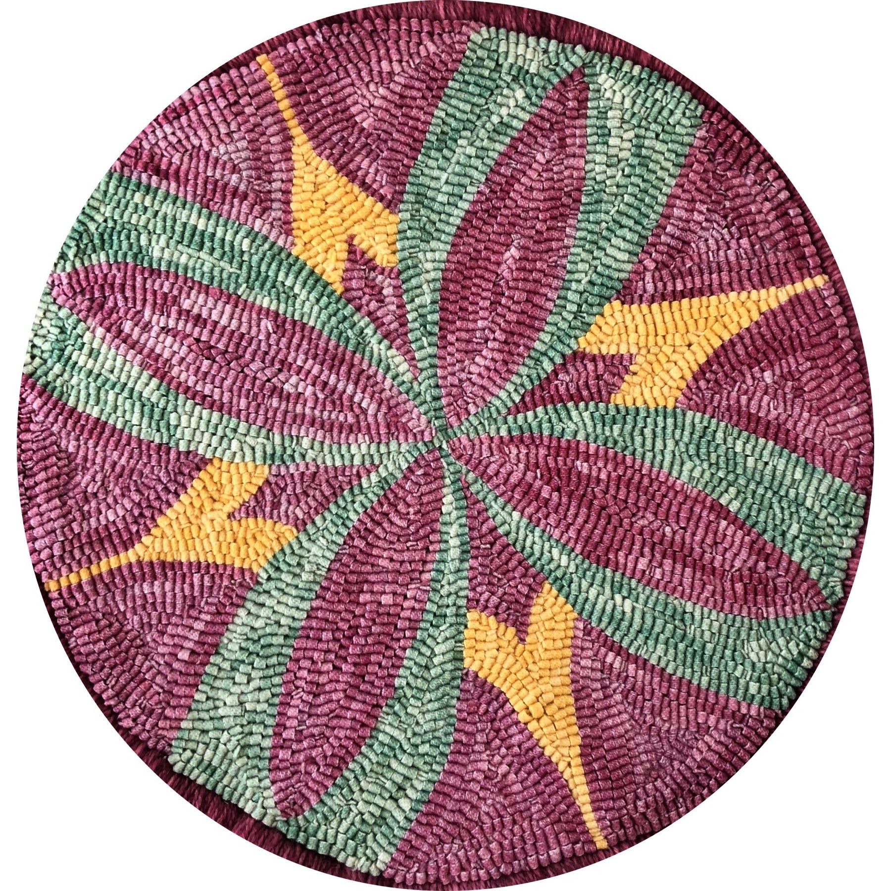 Flower on Diamond Chairseat, rug hooked by Claudia Lampley