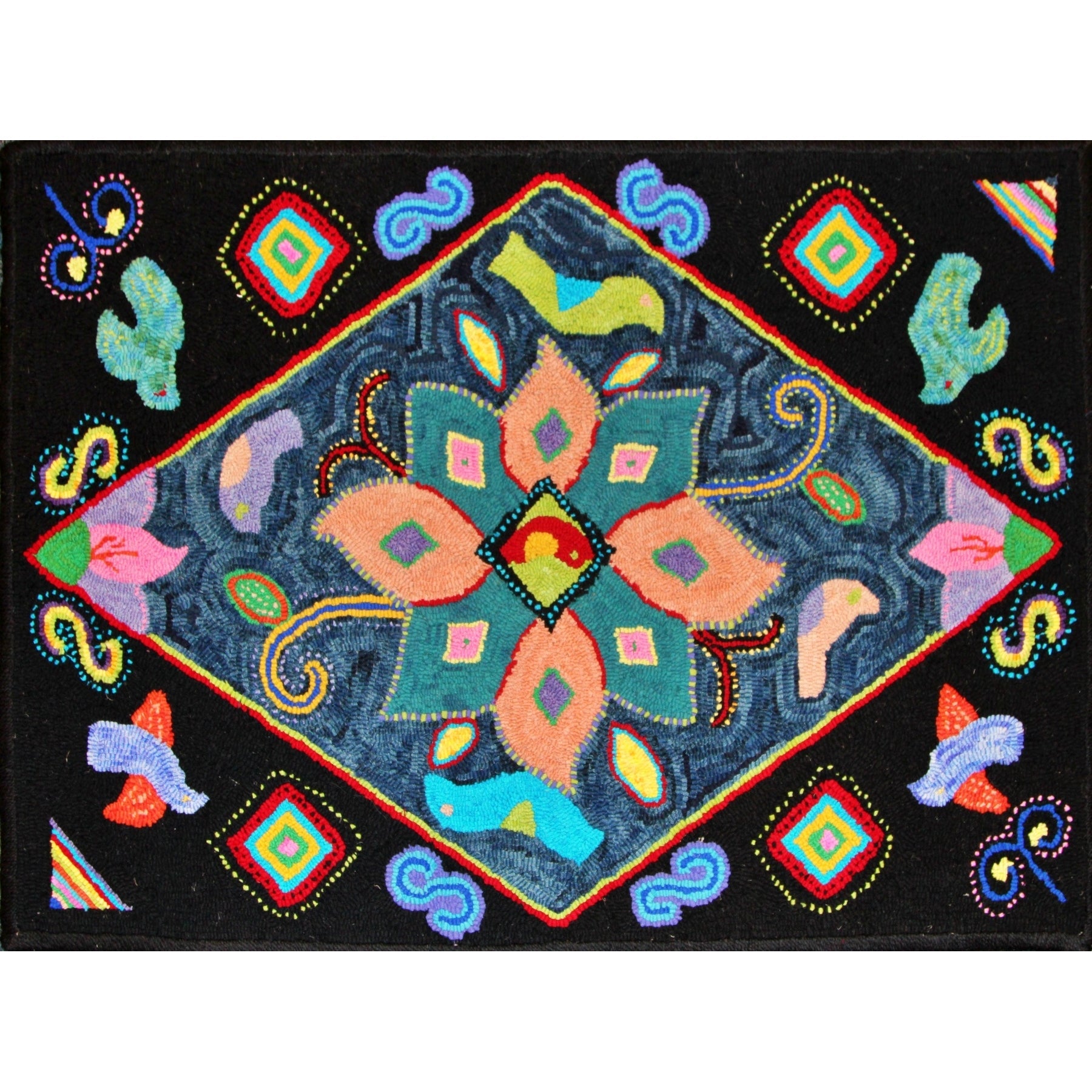 Multicolores Pattern #2, rug hooked by Judy Peluso