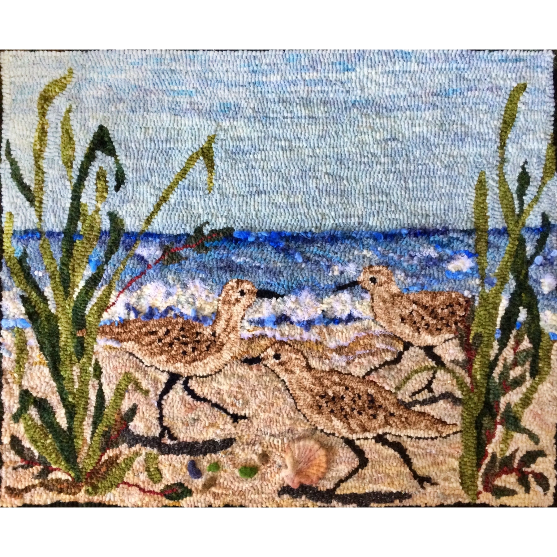 Sandpipers, rug hooked by Betsy Engel