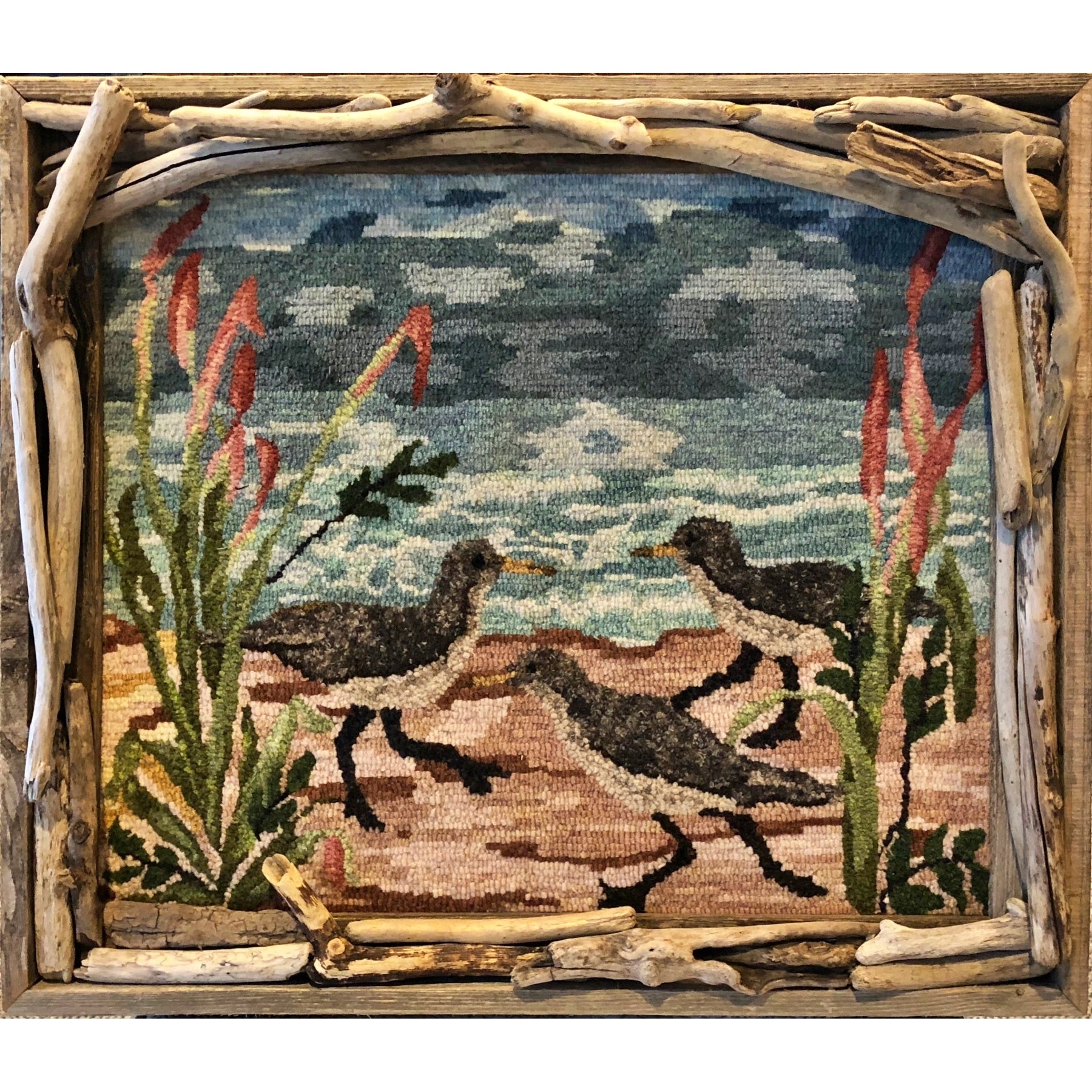 Sandpipers, rug hooked by Linda Wills