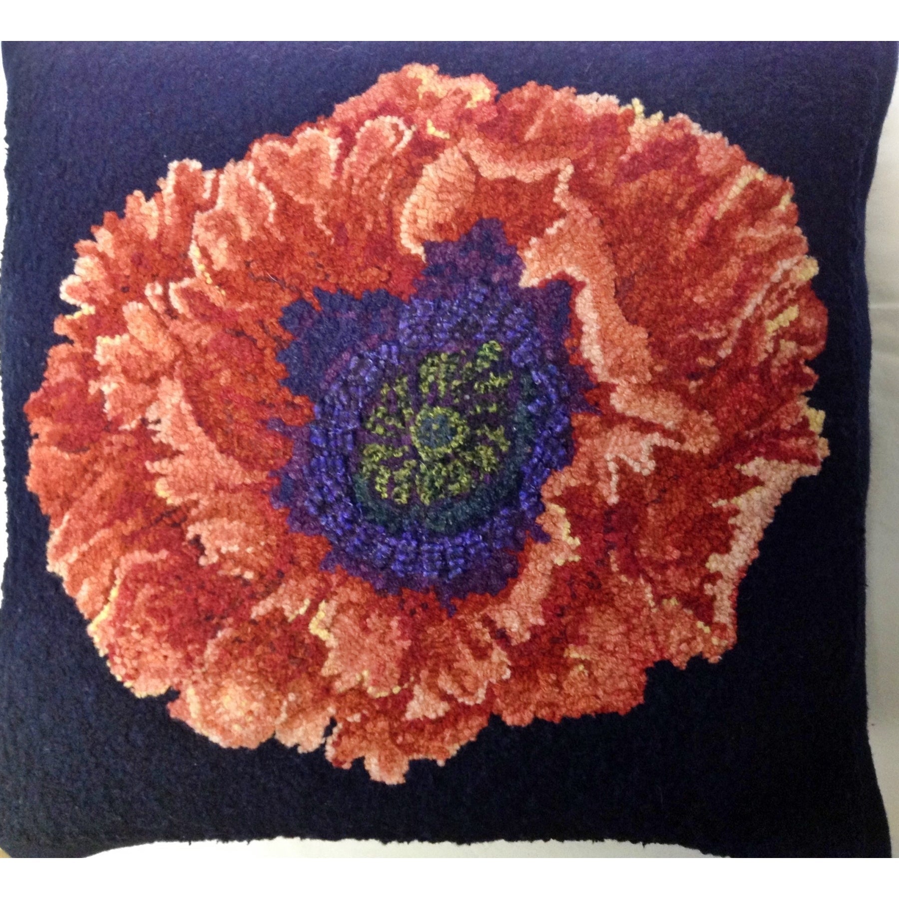 Poppy-A La O'Keefe, rug hooked by Pam Papp
