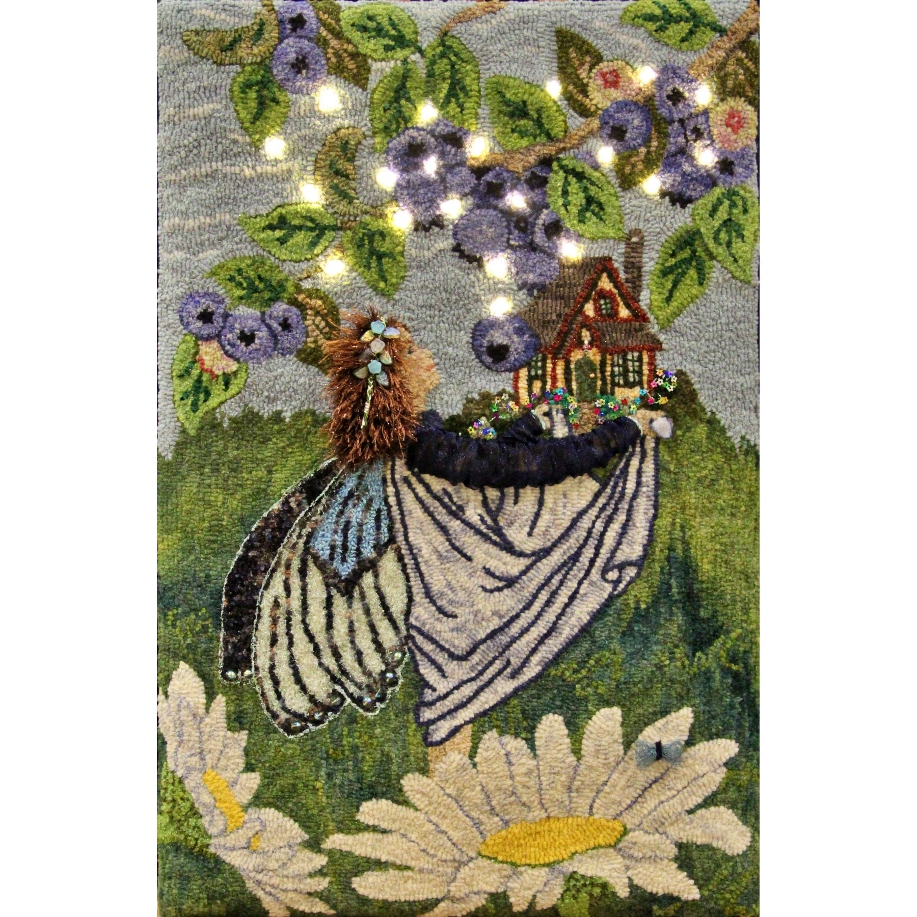 Blueberry Fairy, rug hooked by Cheryl Halliday
