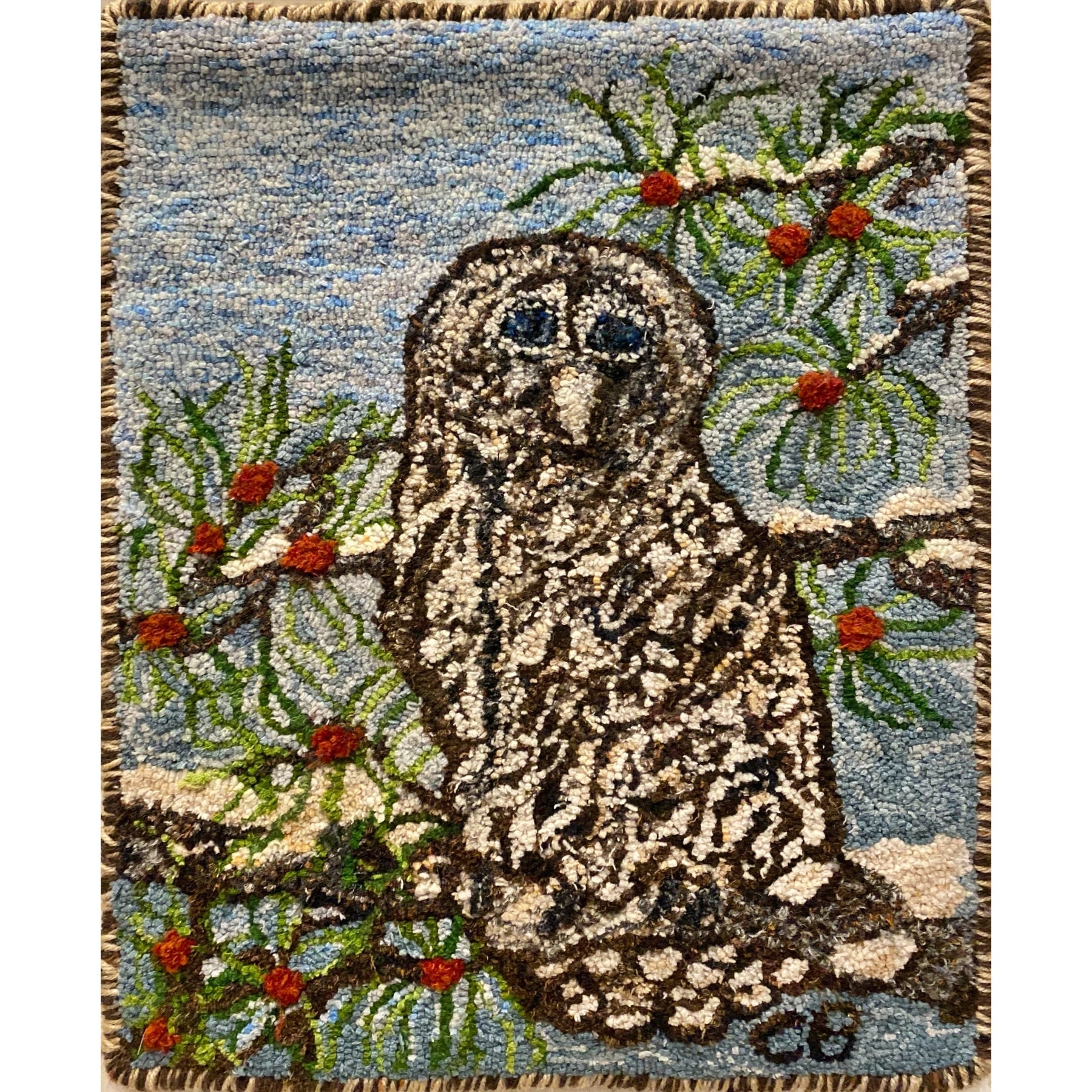 Snowy Owl, rug hooked by Catherine Basich