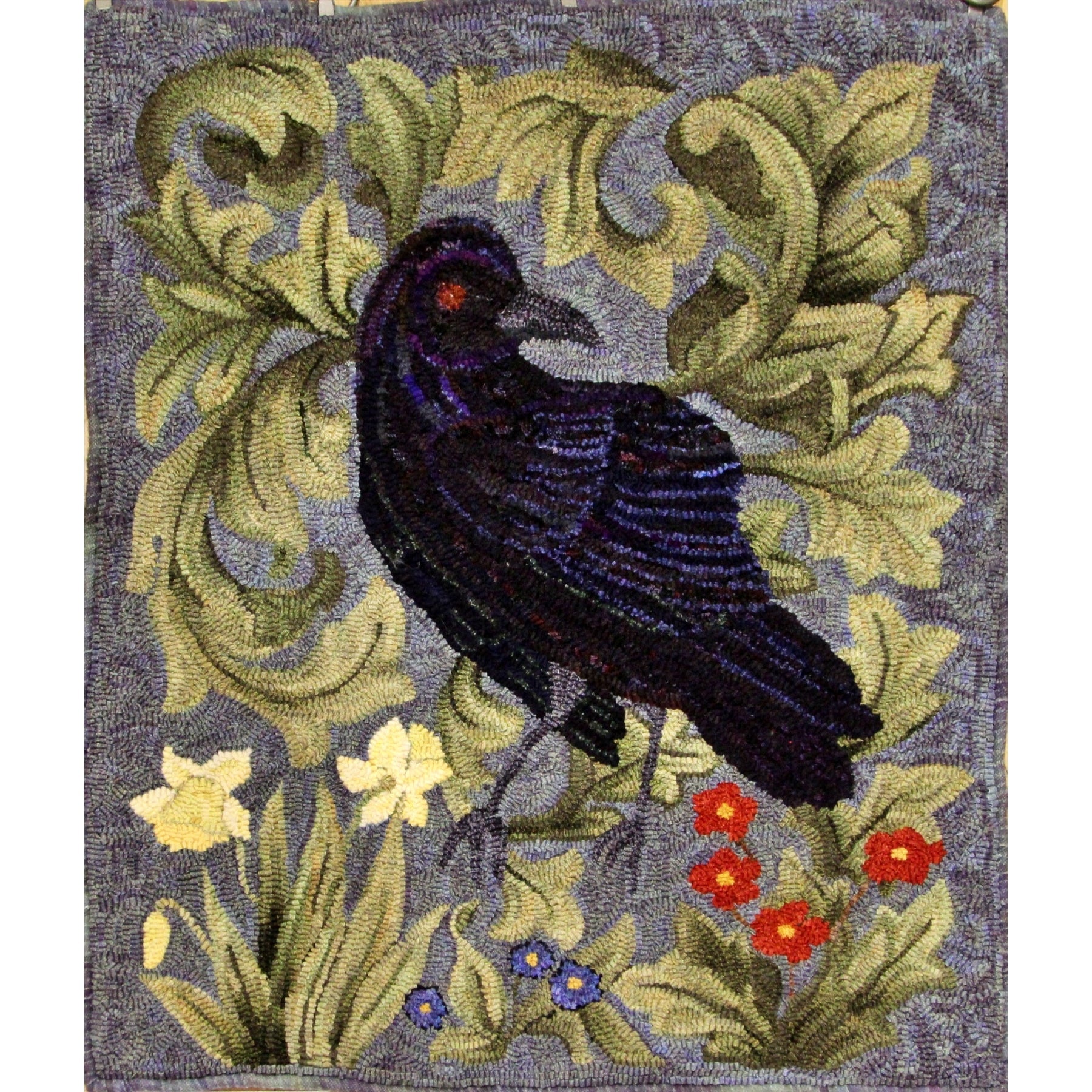 Forest Raven, rug hooked by Marian Hall