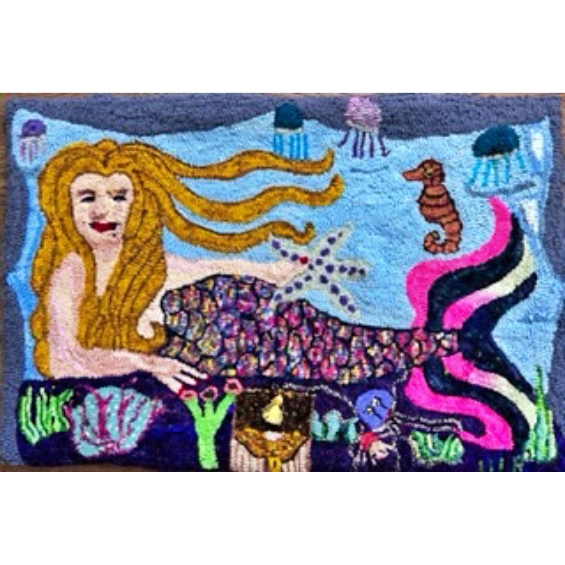 Mermaid, rug hooked by Vicki Rudolph