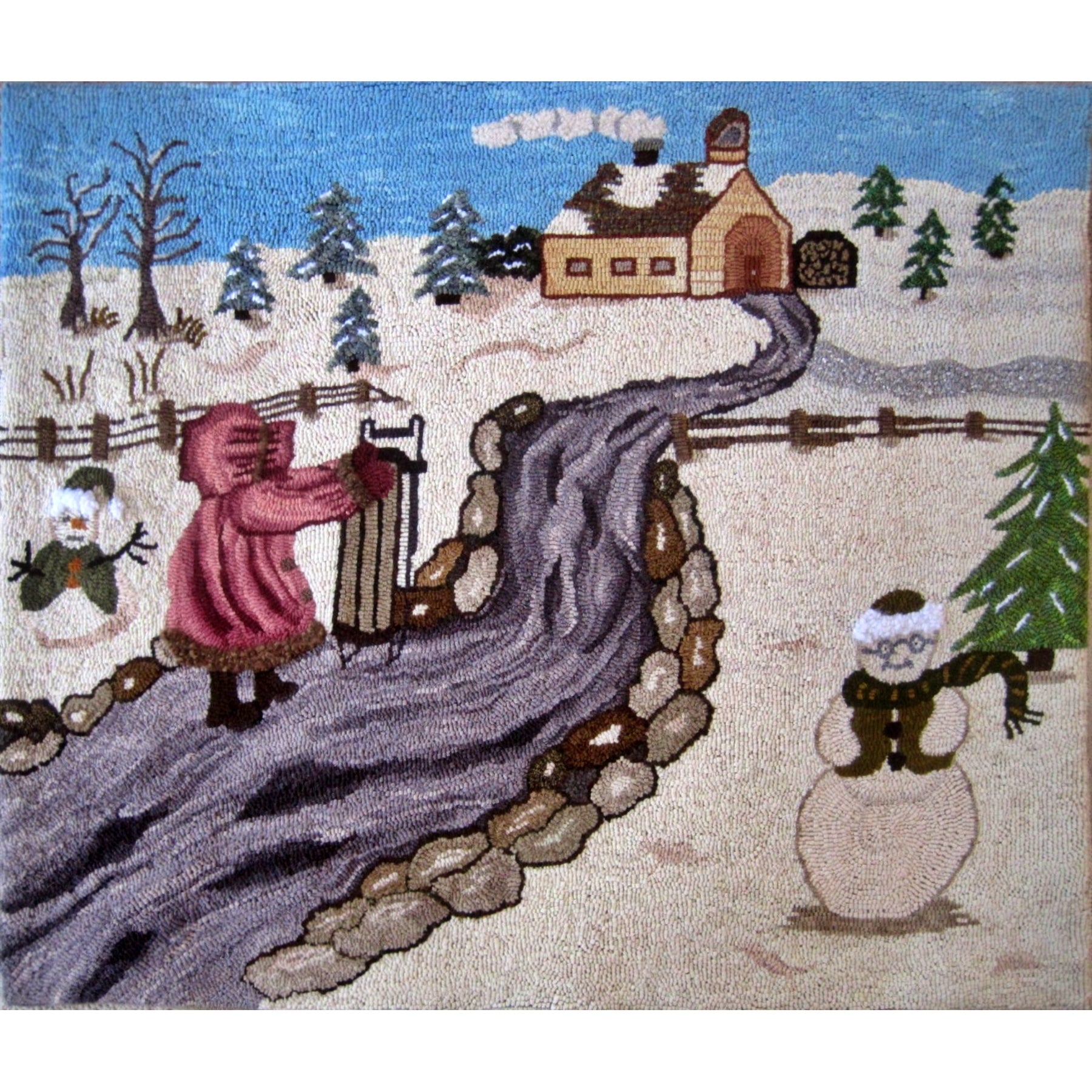 On The Way To School, rug hooked by Betty Rafferty