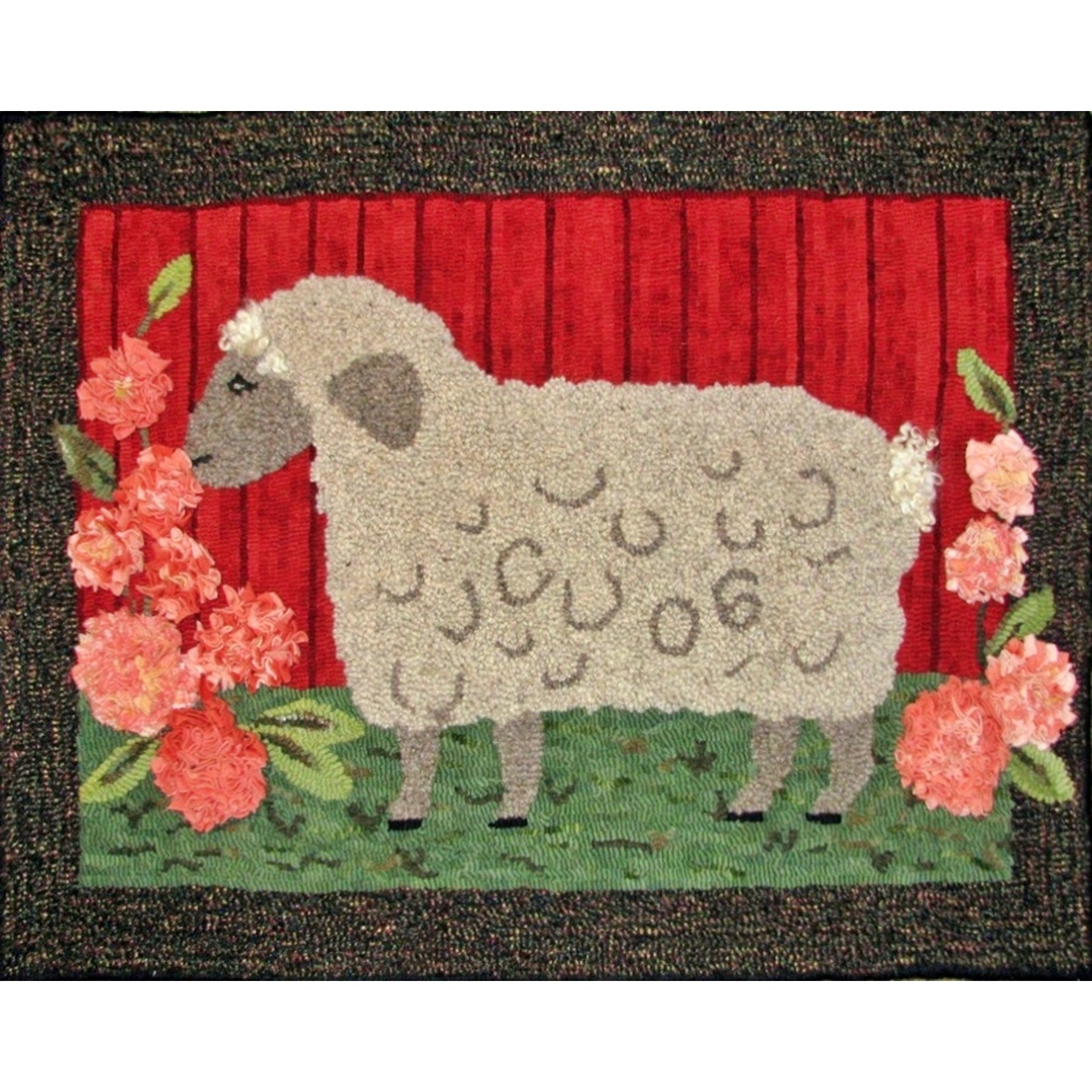 Sally In The Flowers, rug hooked by Judy Carter