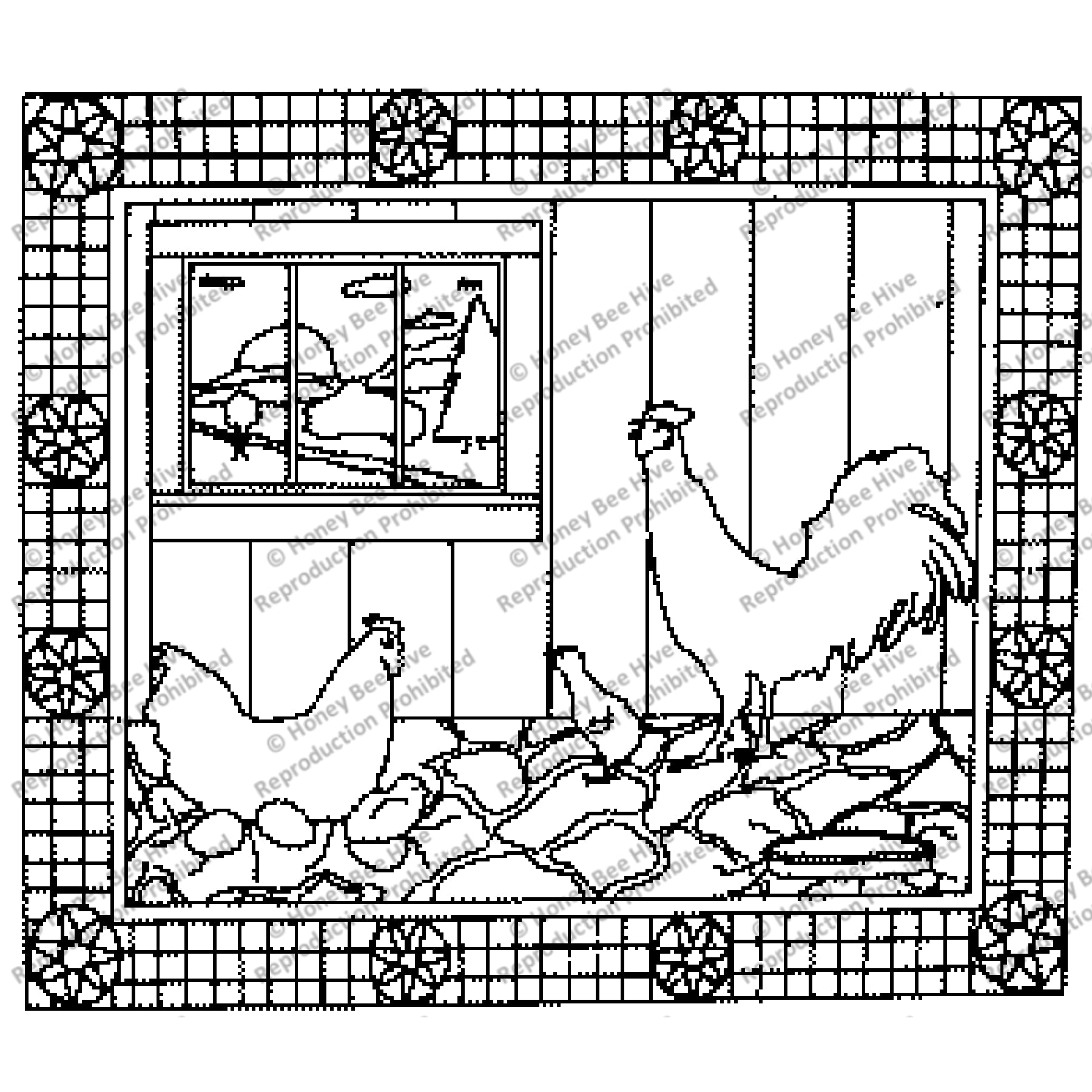 Chicks Acting Up, rug hooking pattern