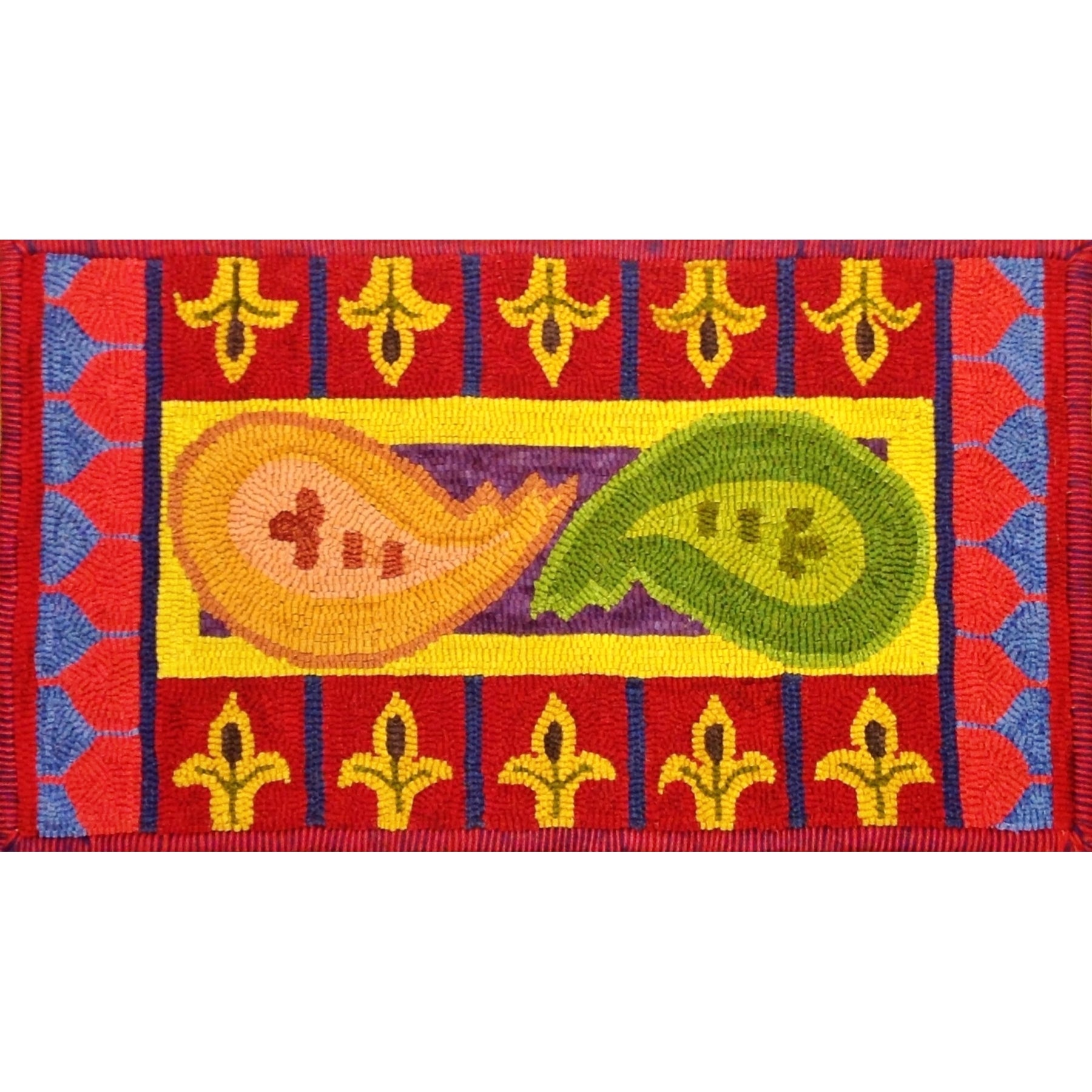 Paisley Boteh II, rug hooked by Ania Knap