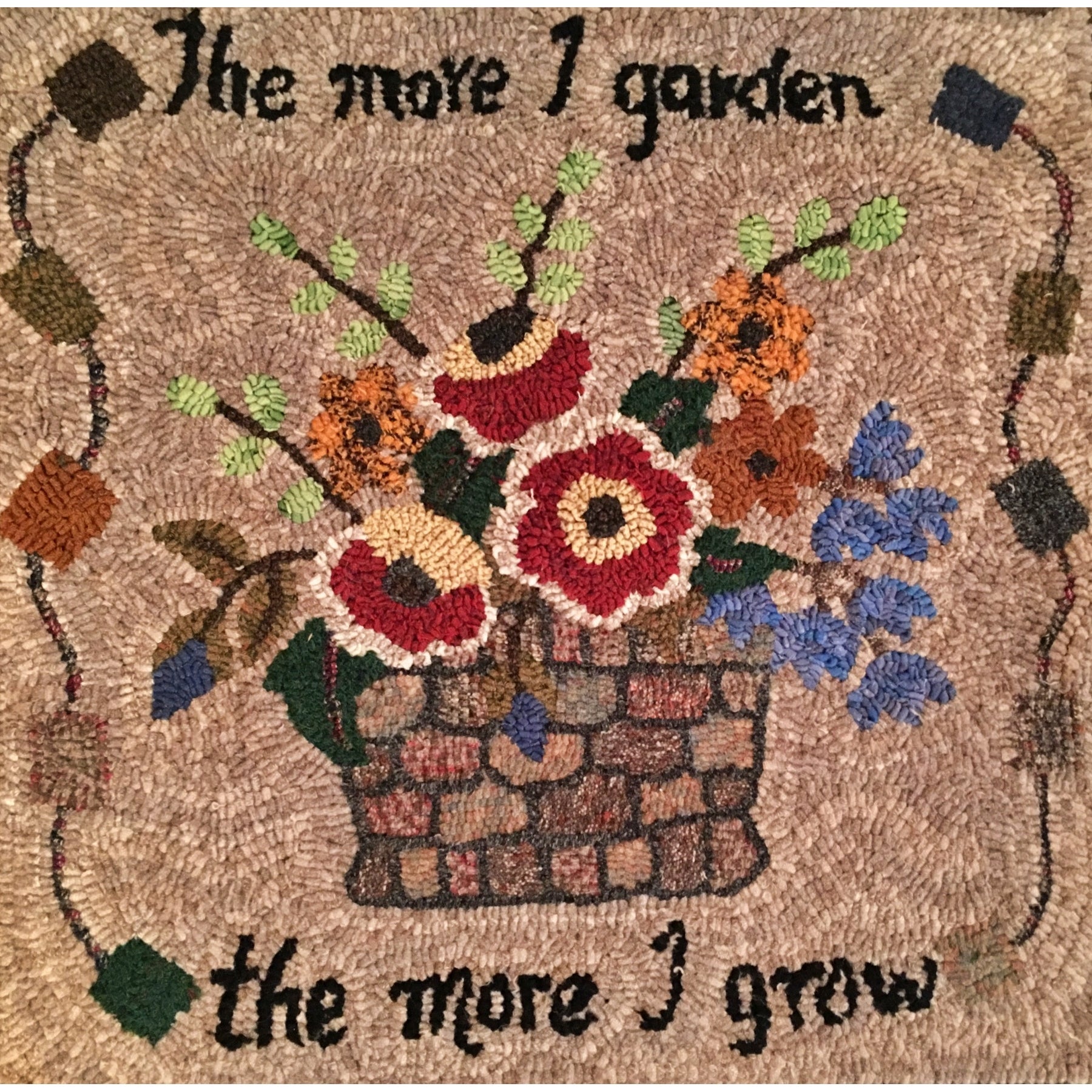 The More I Garden, rug hooked by Sondra Kellar