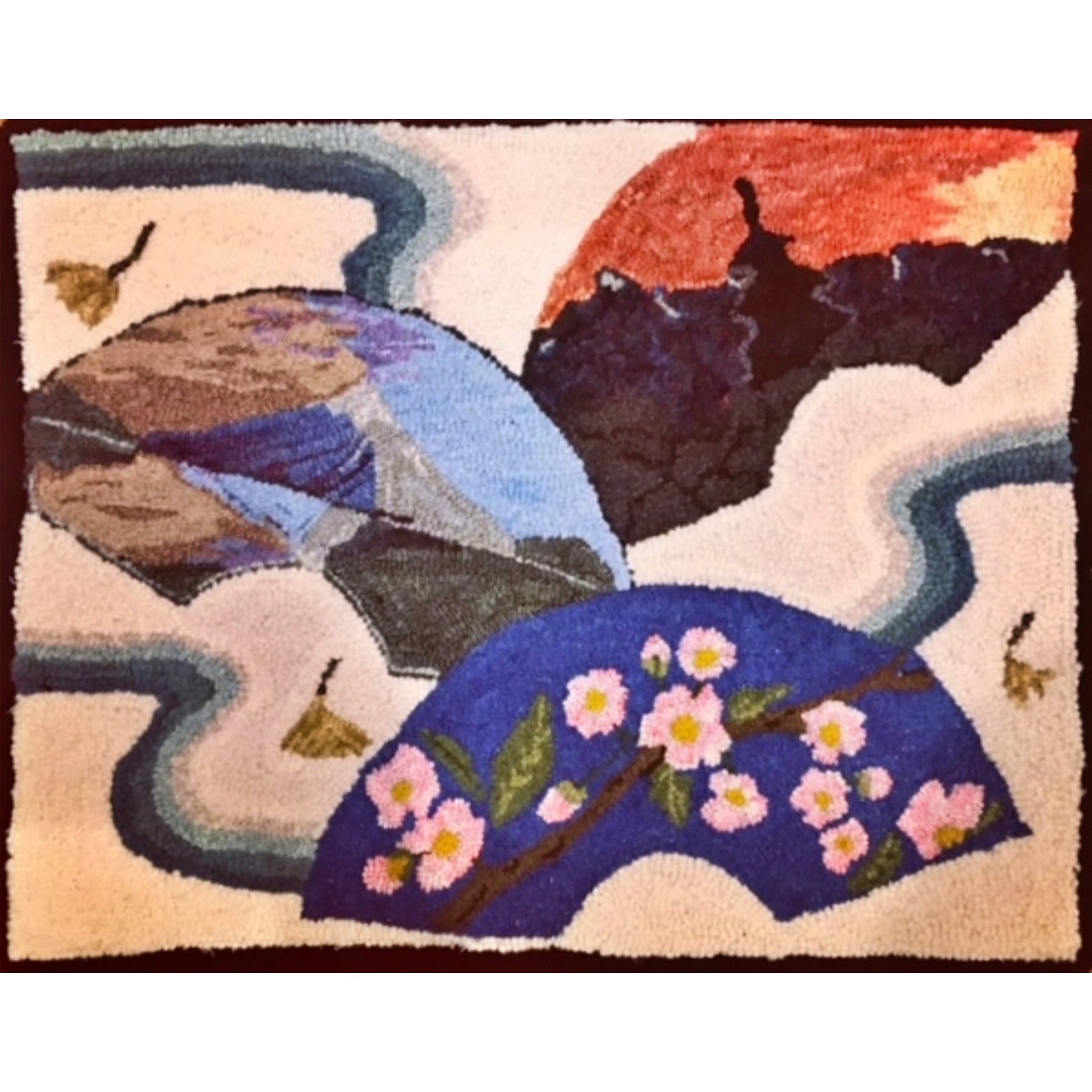 Beautiful Scenery in Japan, rug hooked by Ida Kelleher