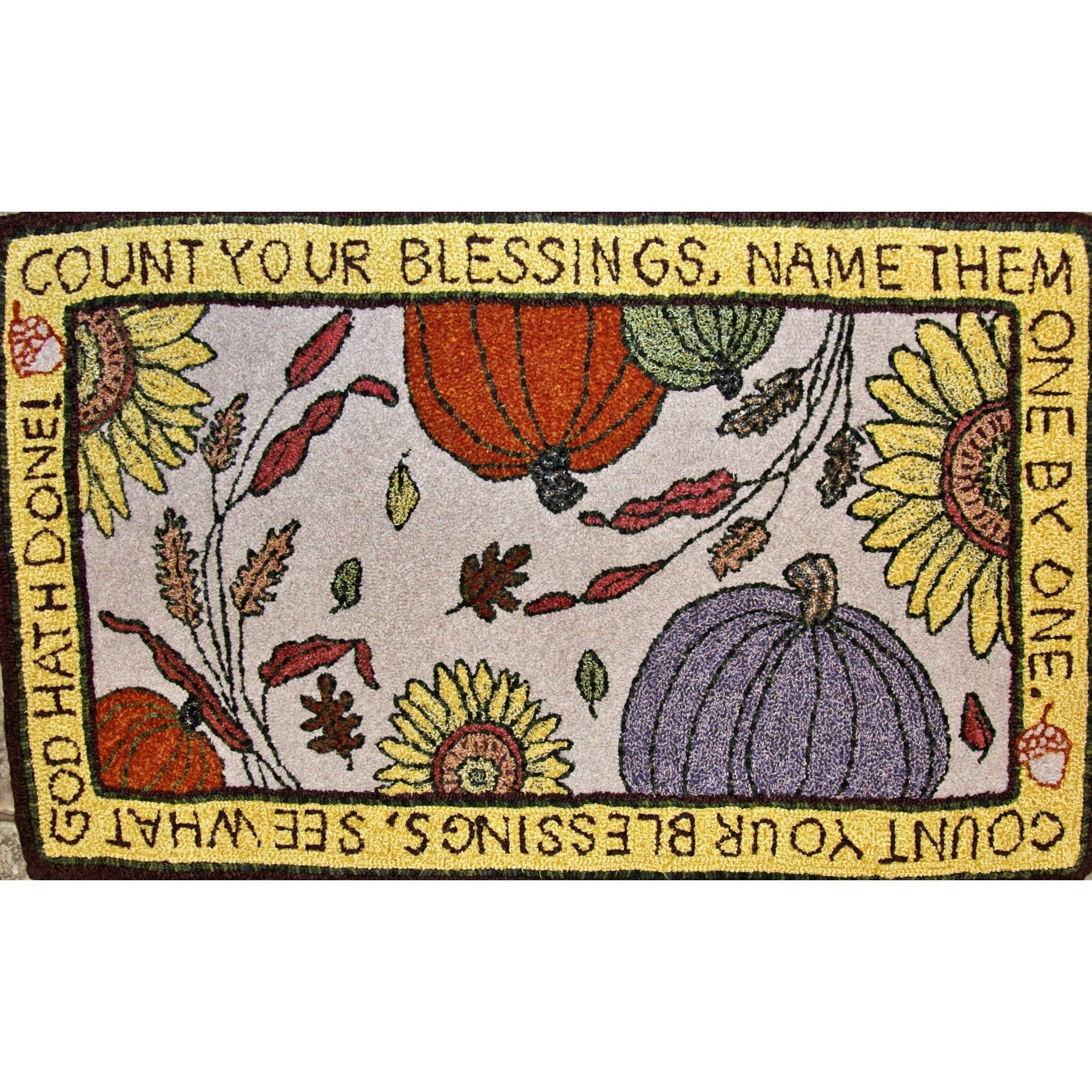Thanksgiving, rug hooked by Melissa Pattacini