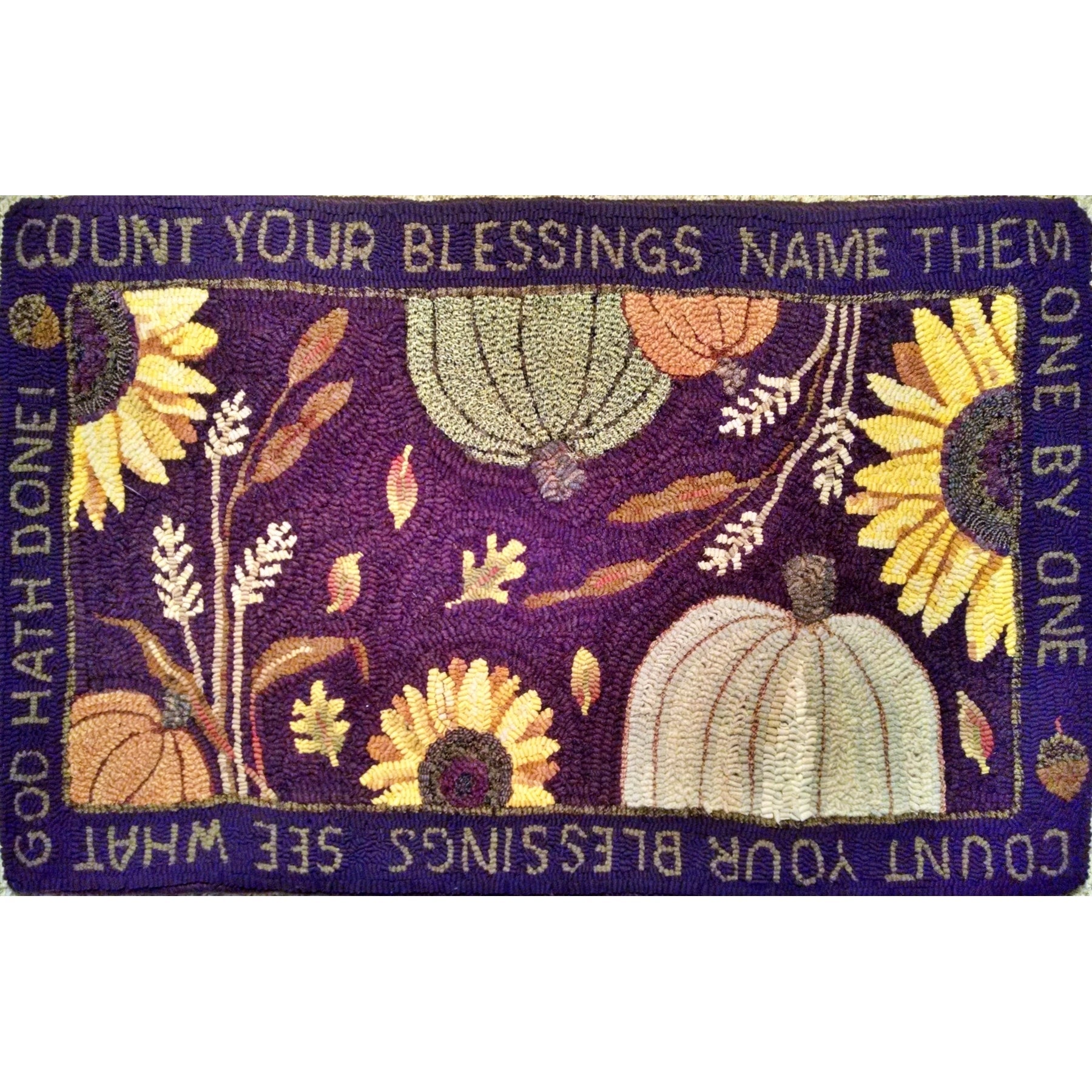 Thanksgiving, rug hooked by Connie Bradley