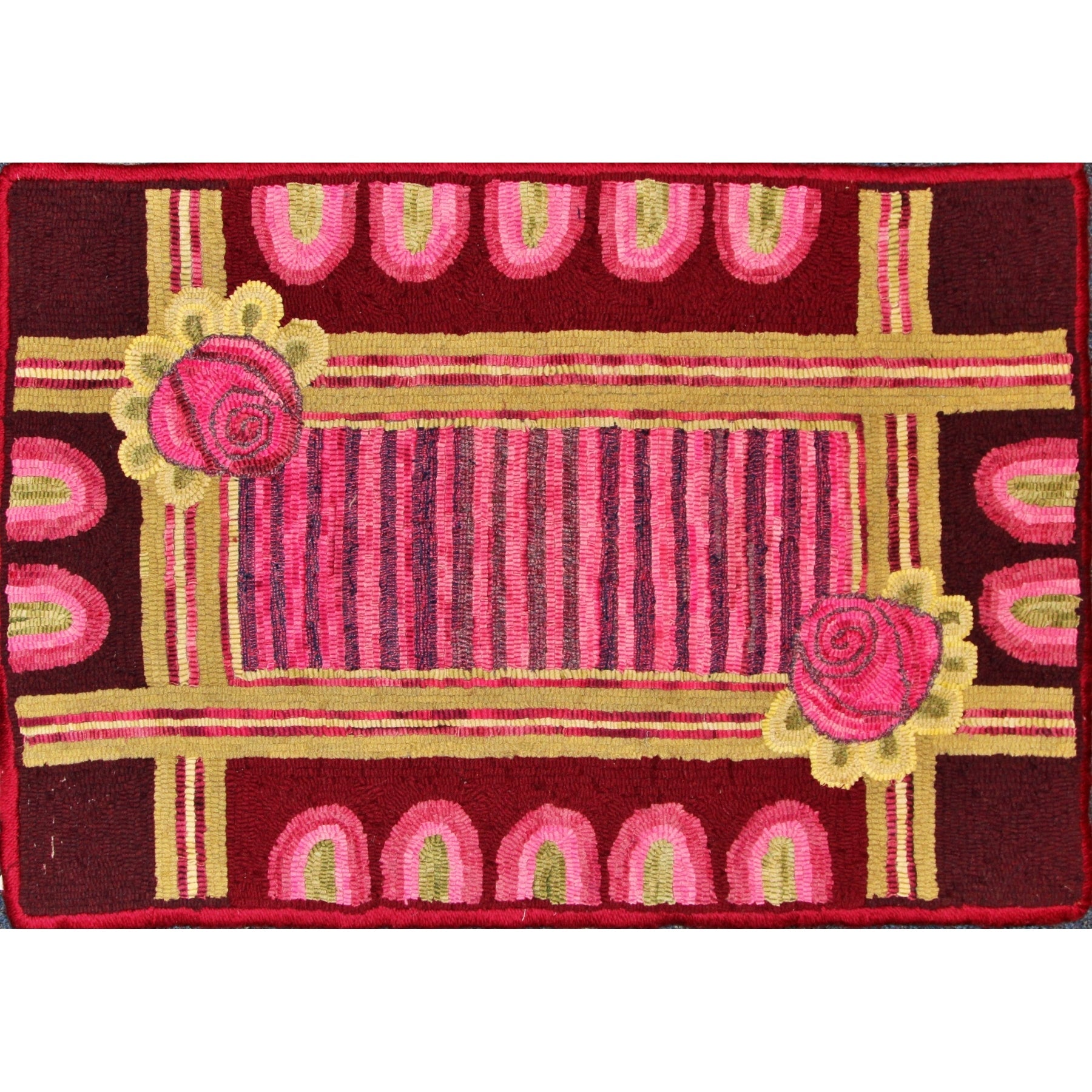 Paschal Rose Antique - Small, rug hooked by Judy Peluso