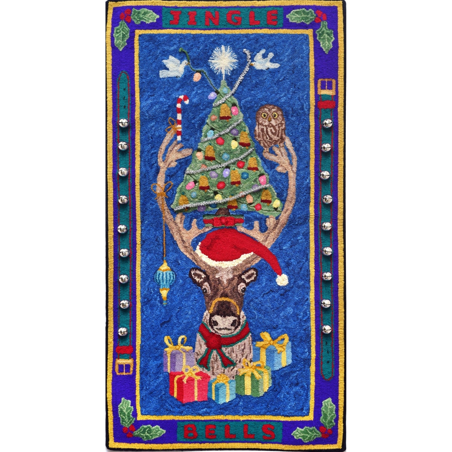 Jingle Bells, rug hooked by John Leonard