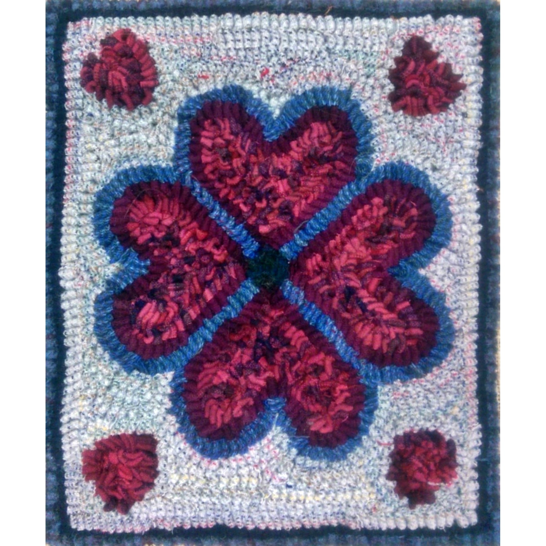 Floral Heart Quilt Square, rug hooked by Connie Bradley