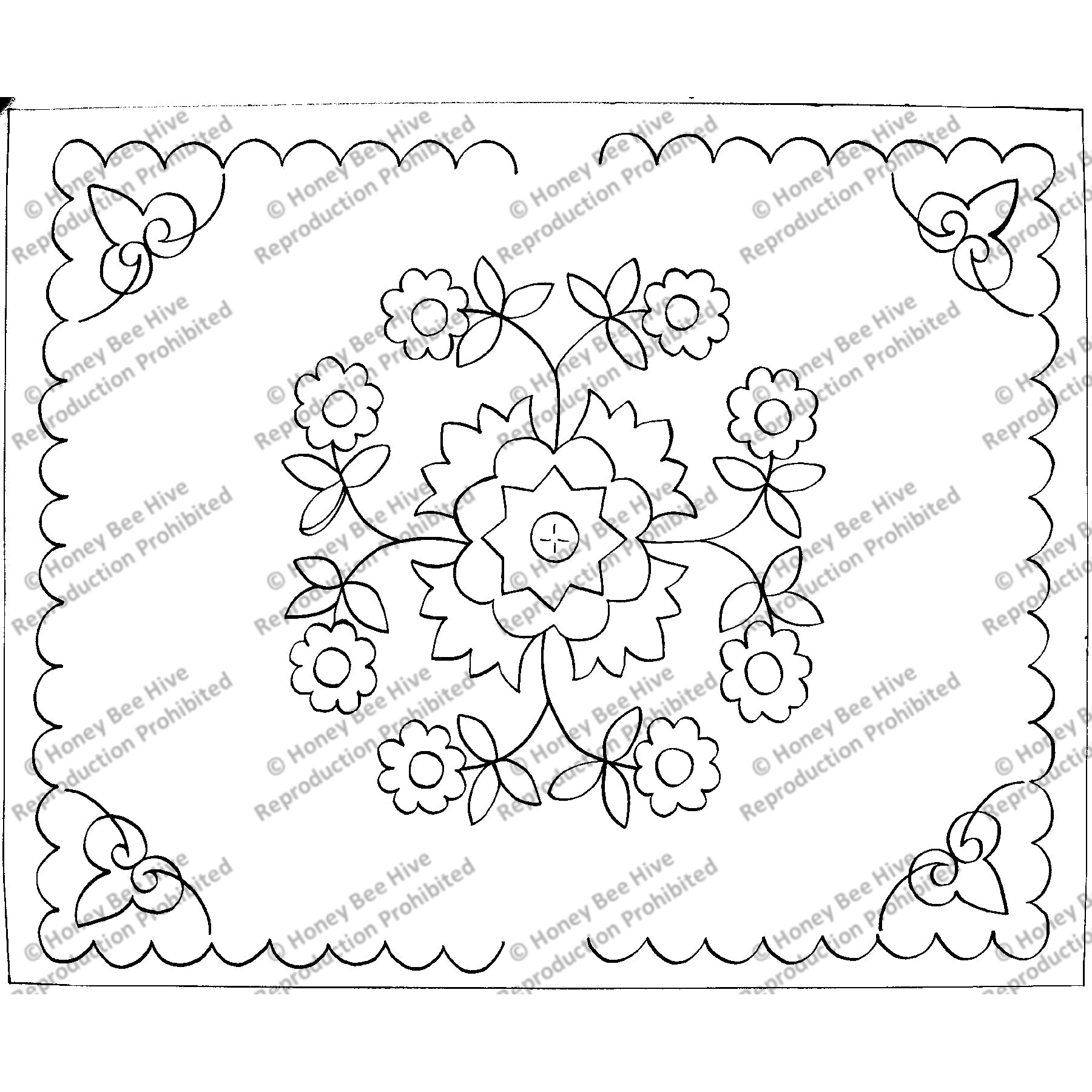 Scalloping Floral, rug hooking pattern