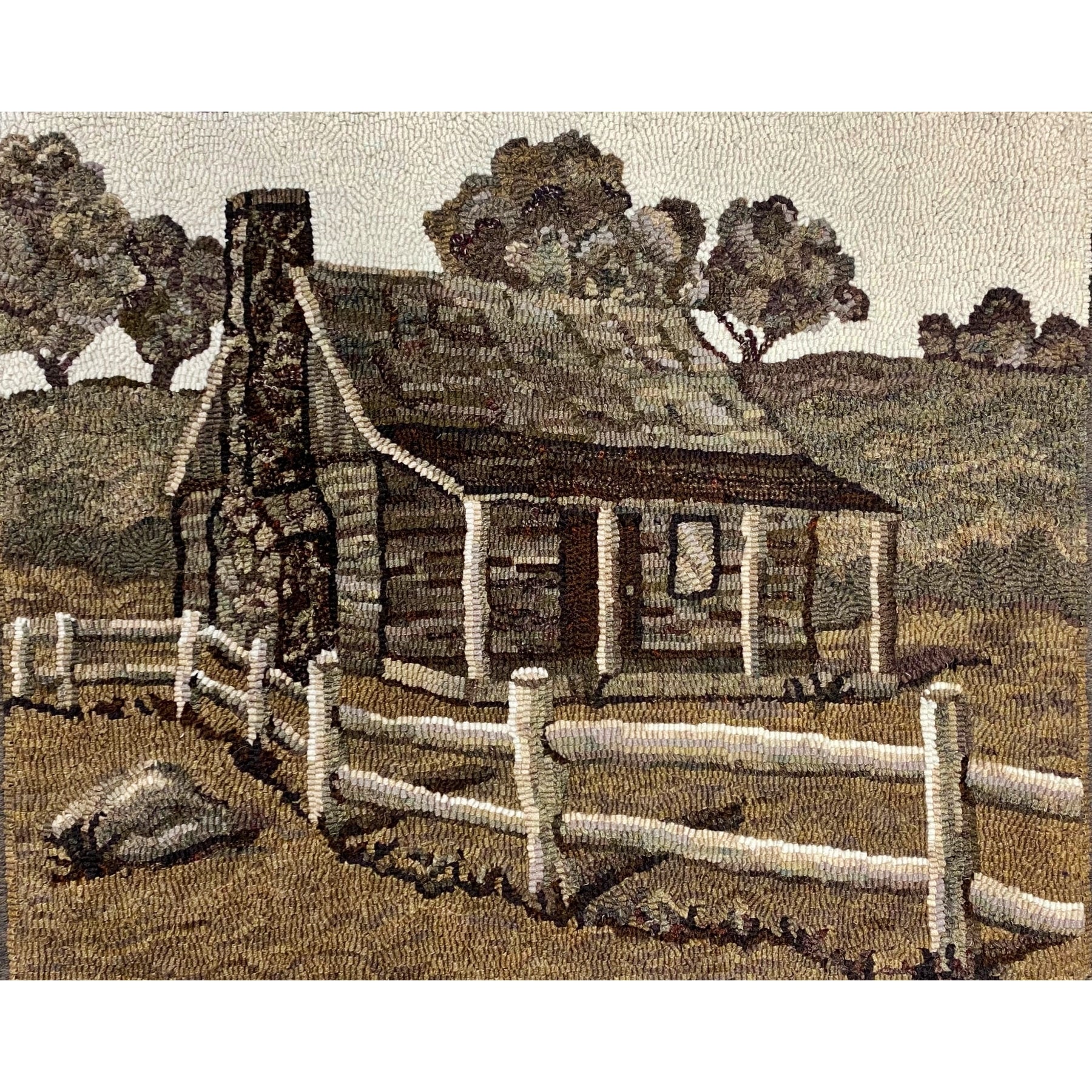 Pioneer Cabin, rug hooked by Linda Powell