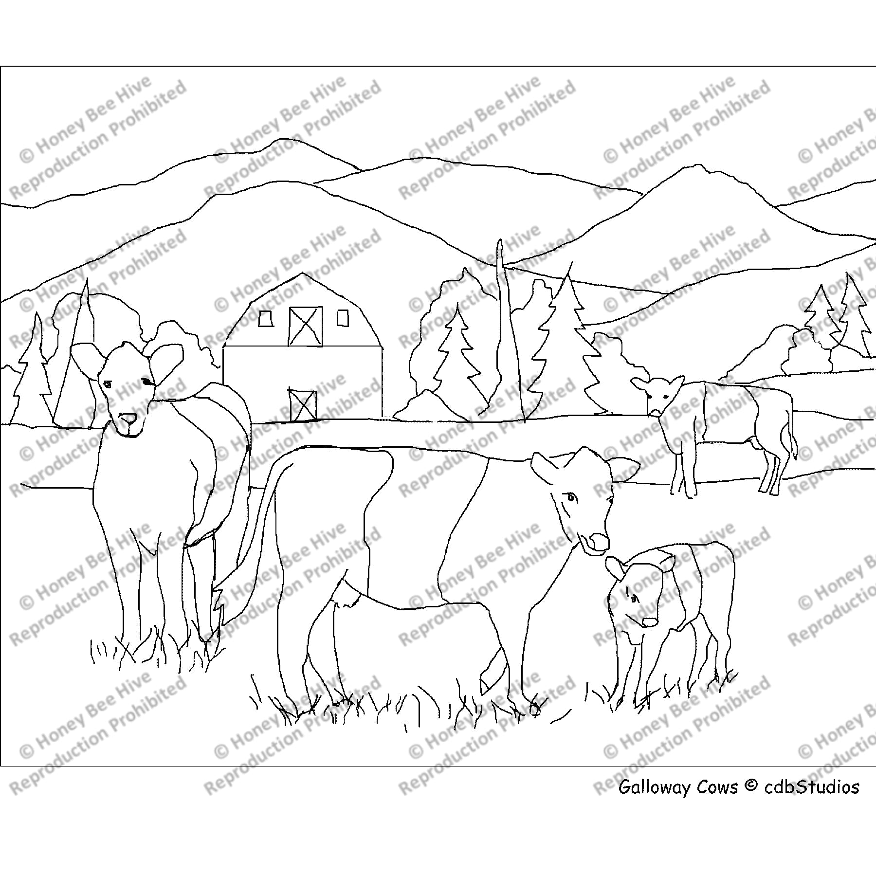 Galloway Cows, rug hooking pattern