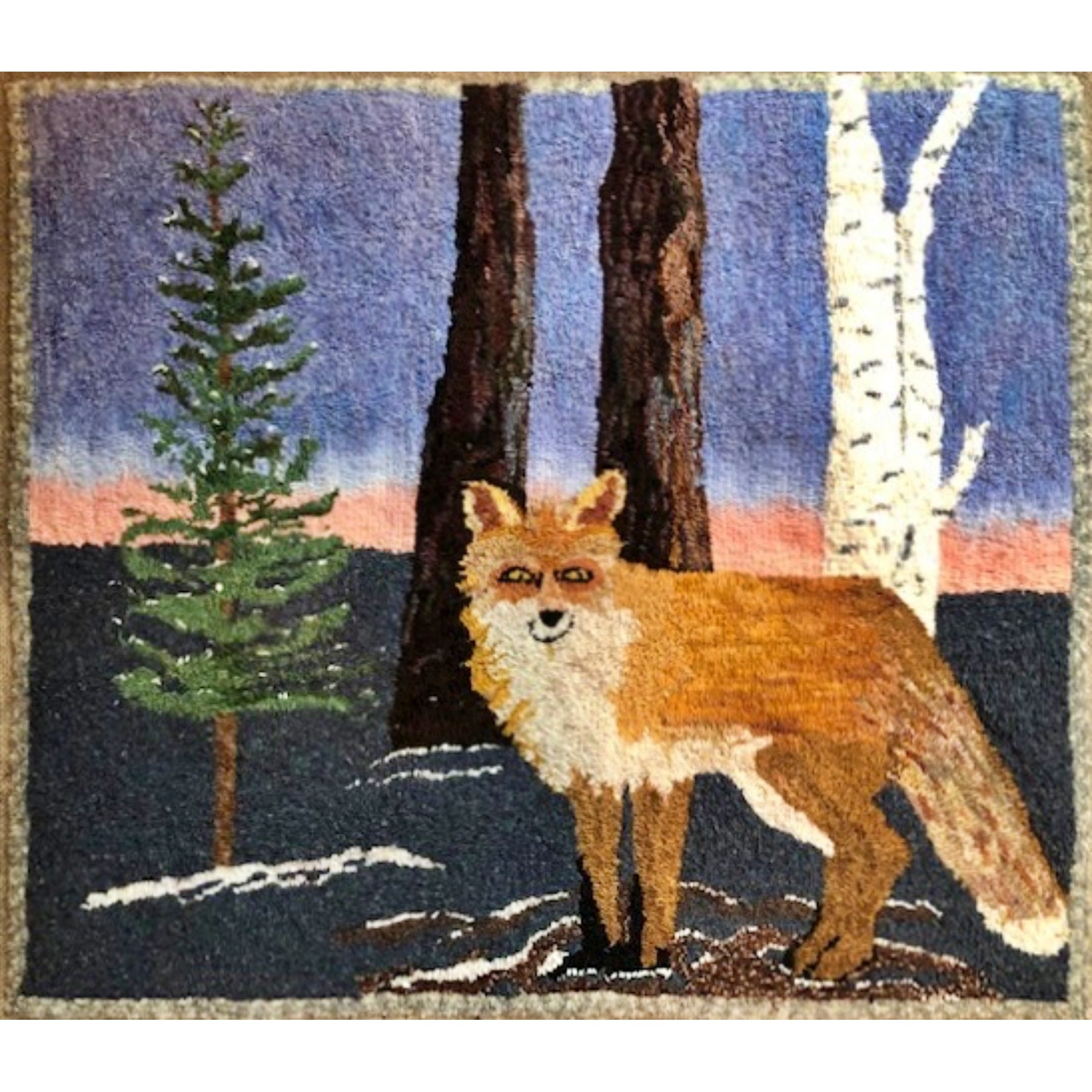 Winter Fox, rug hooked by Jenna Sleeper