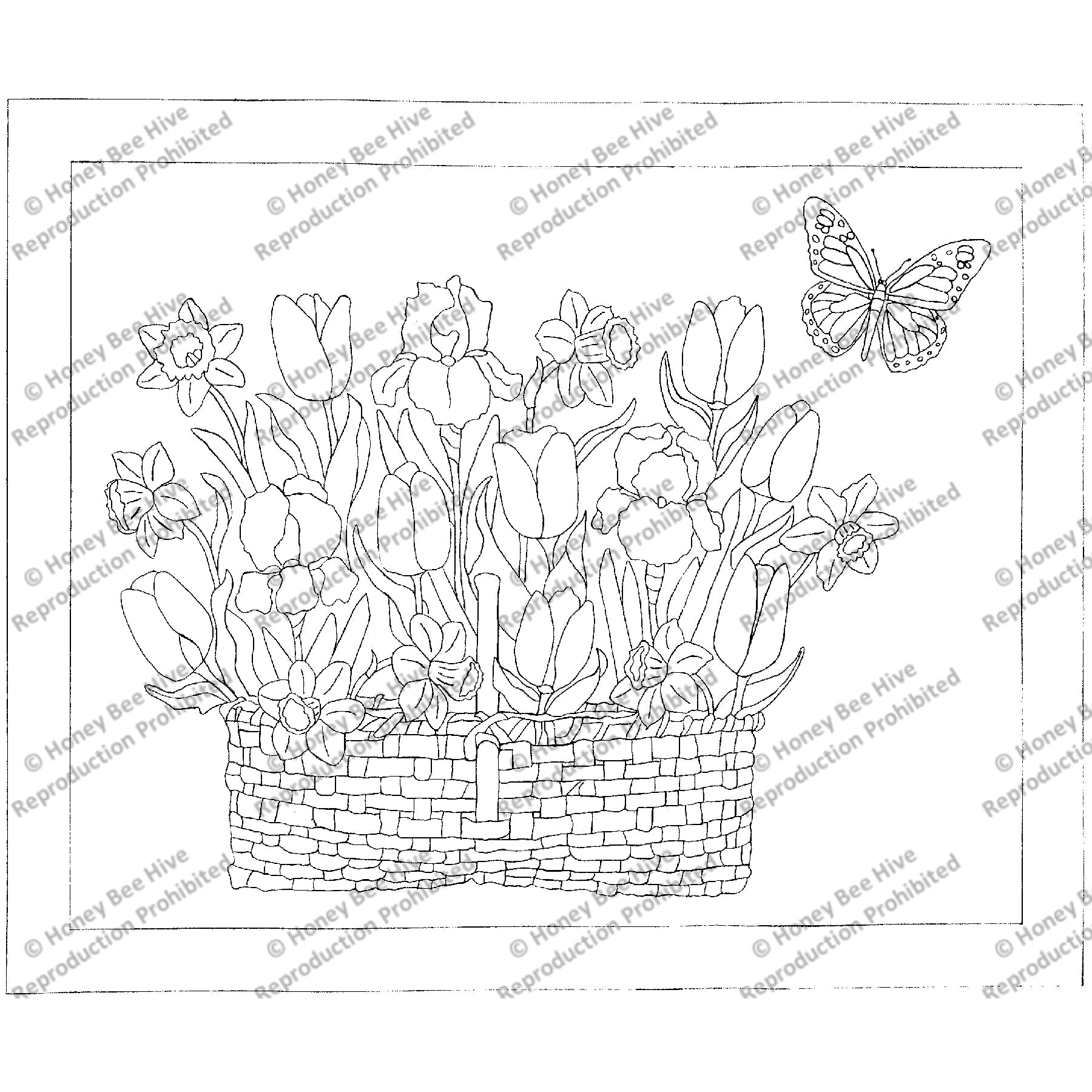 Spring Flower Basket, rug hooking pattern