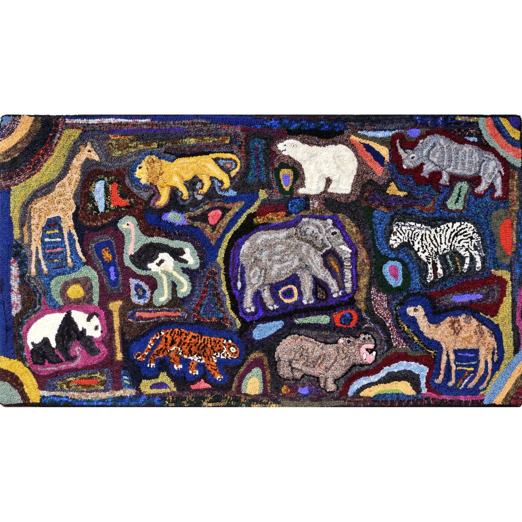Primitive Zoo Animals, rug hooked by John Leonard