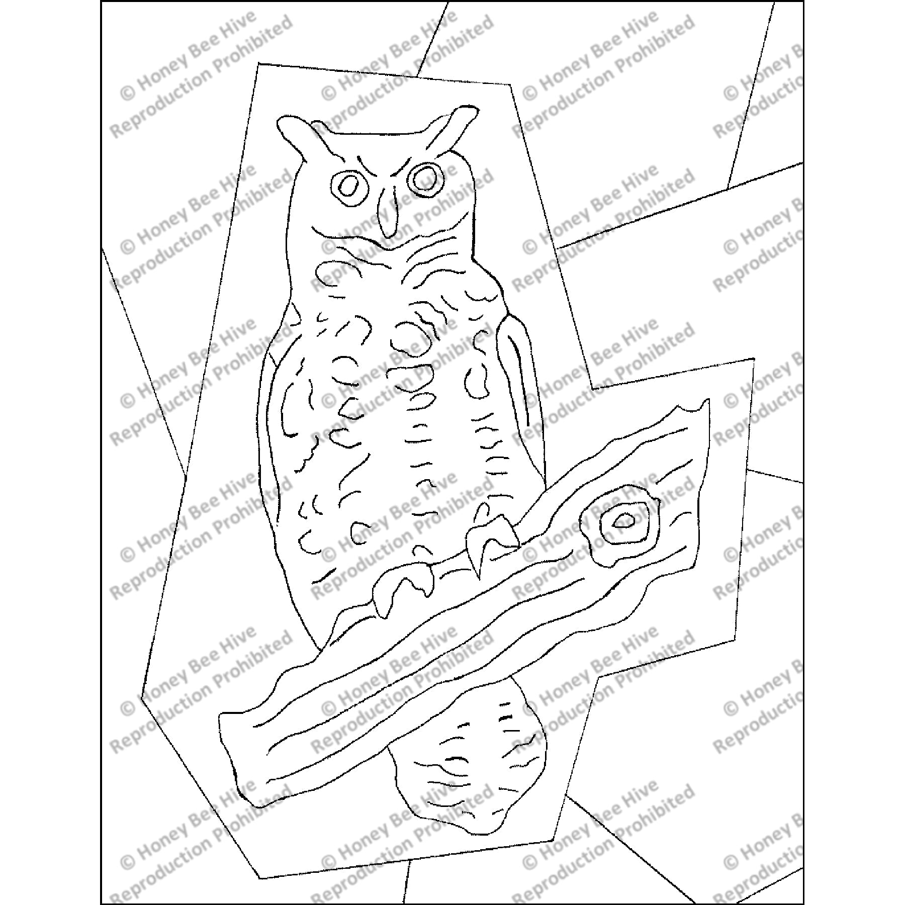 Crazy Quilt - Great Horned Owl, rug hooking pattern
