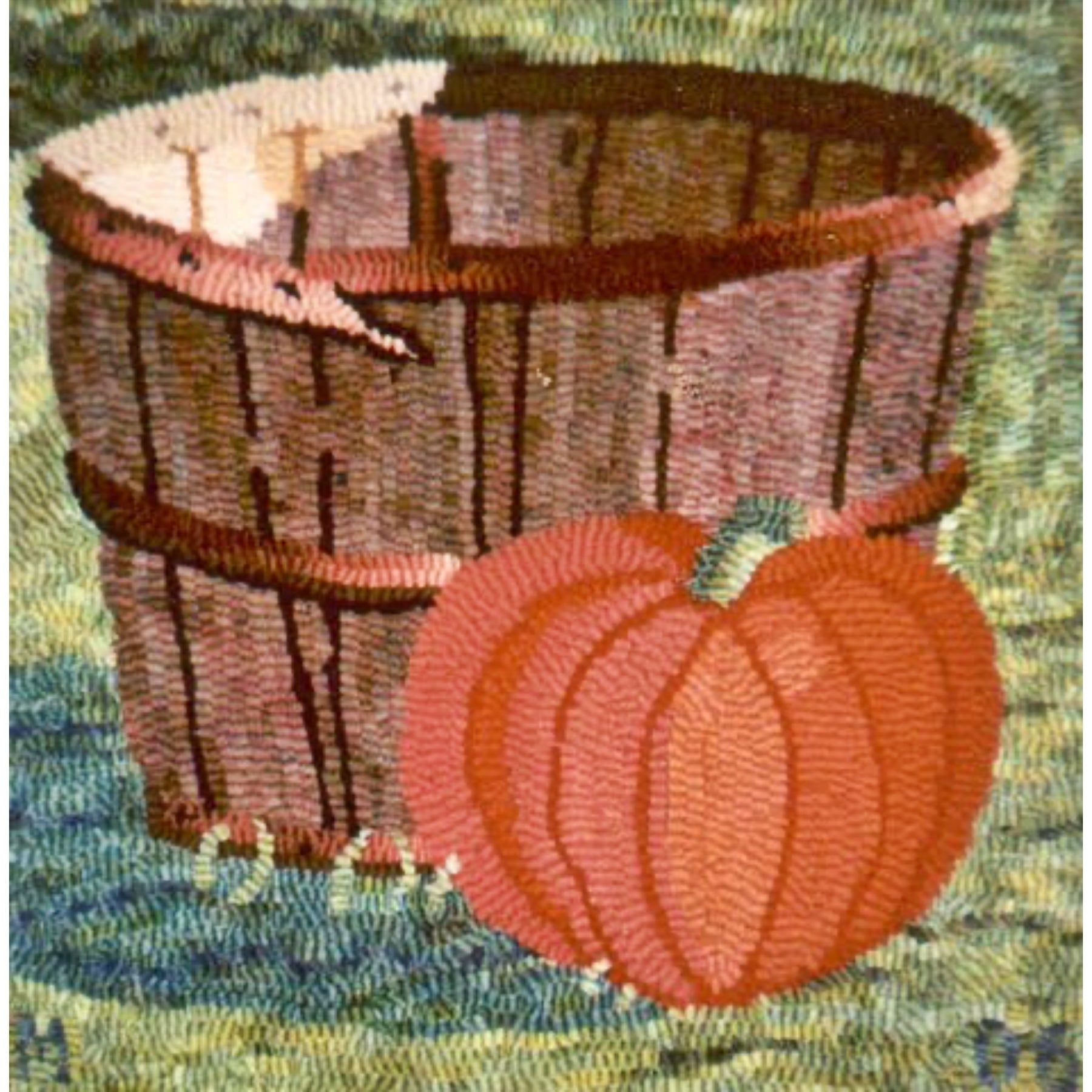 Basket and Pumpkin, rug hooked by Karen Maddox