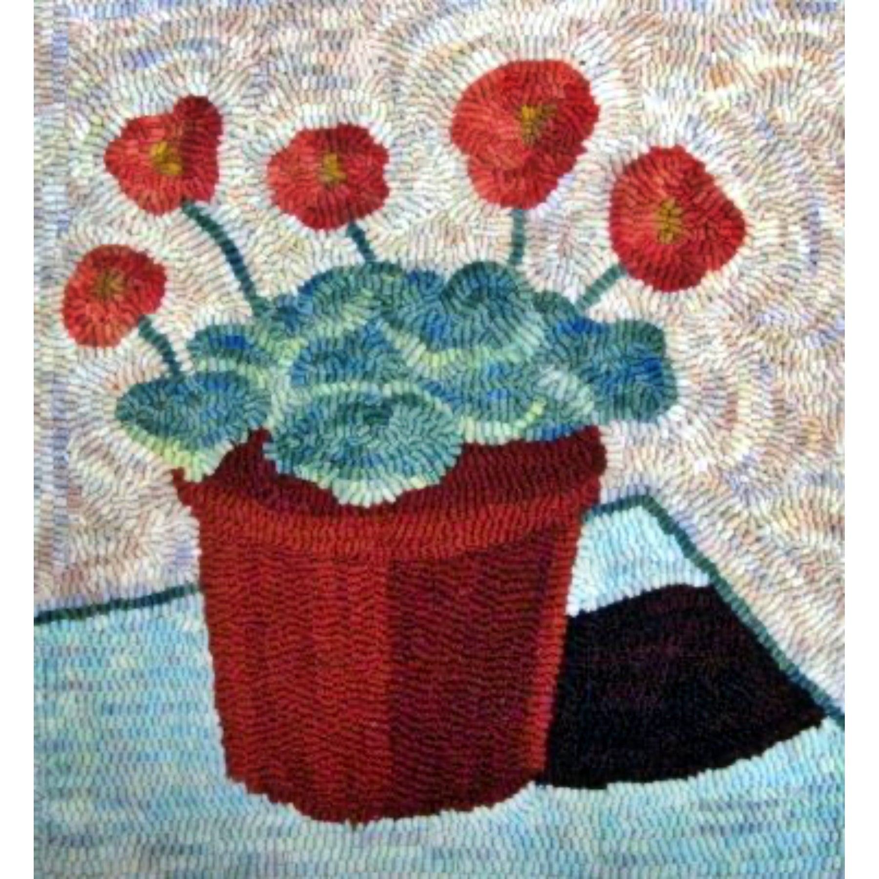 Flower Pot, rug hooked by Karen Maddox