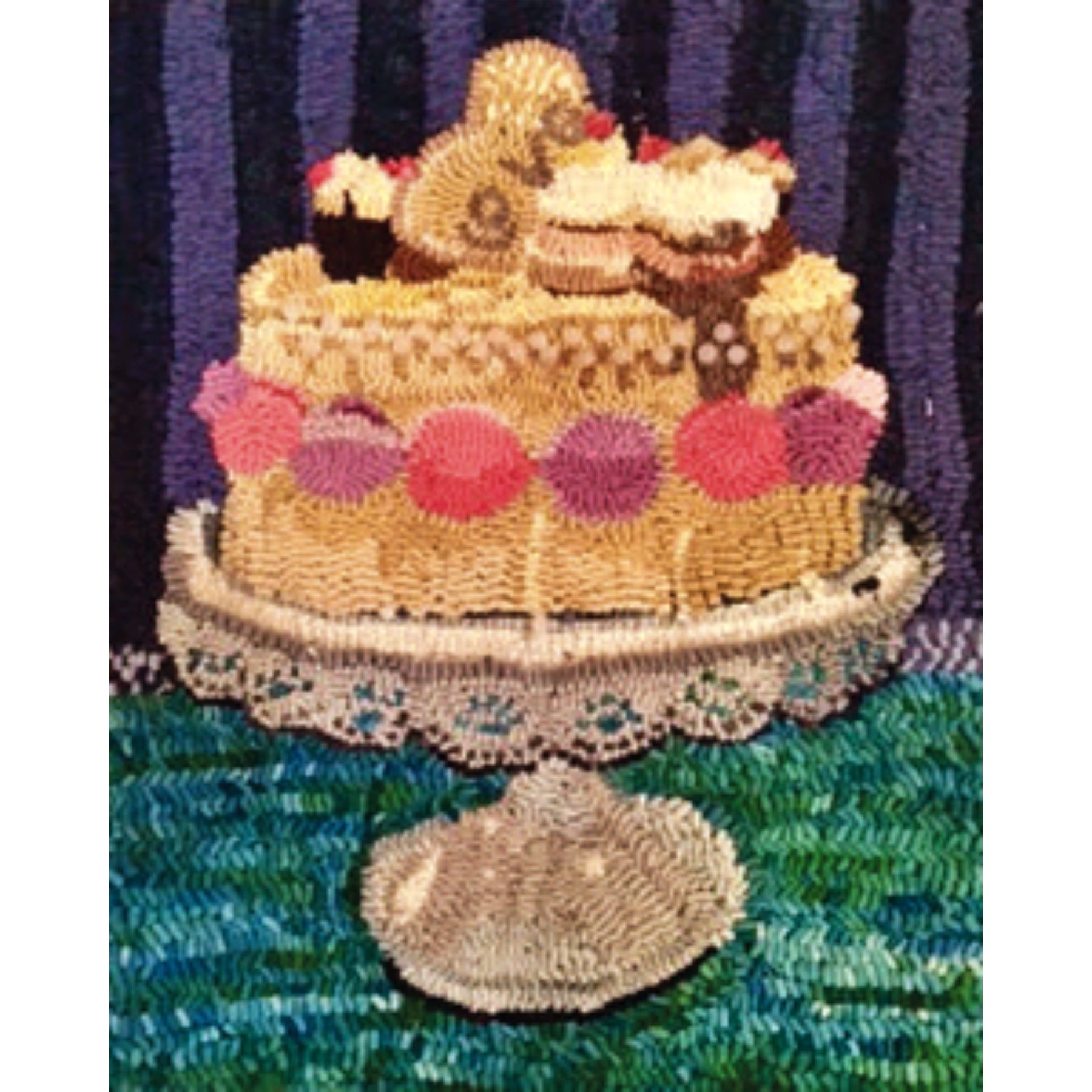 Macaroon Cake, rug hooked by Victoria Rudolph
