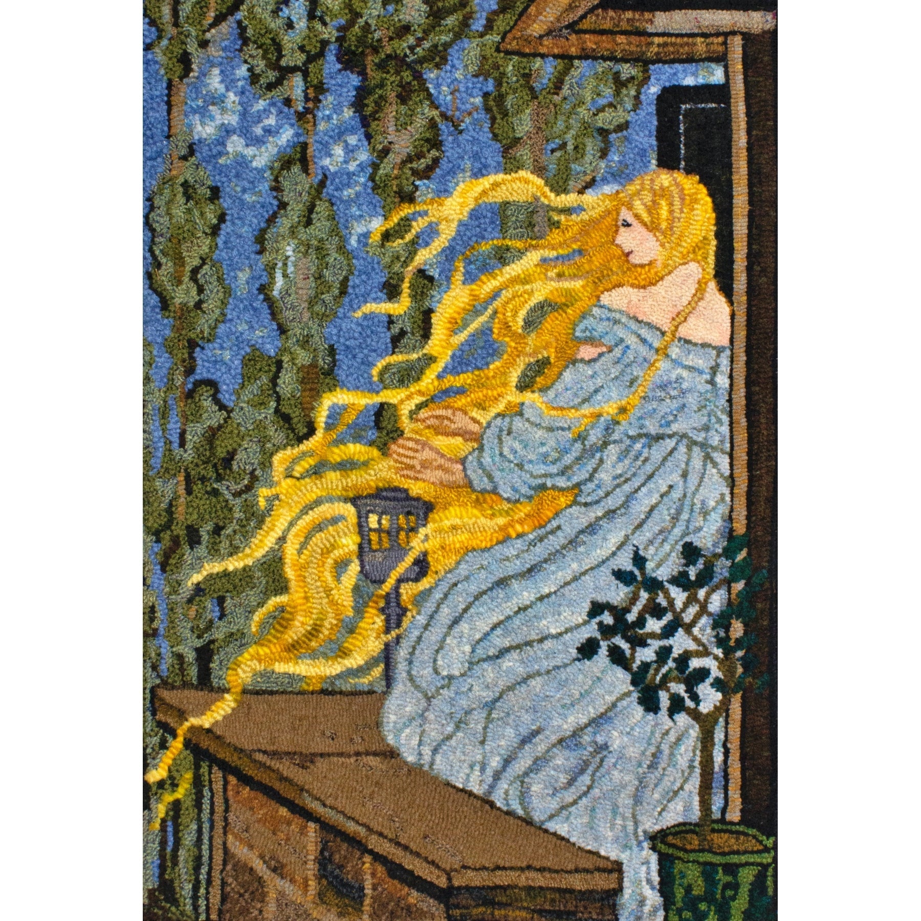 Rapunzel, ill. Emma Florence Henderson, 1891, rug hooked by Judy Carter