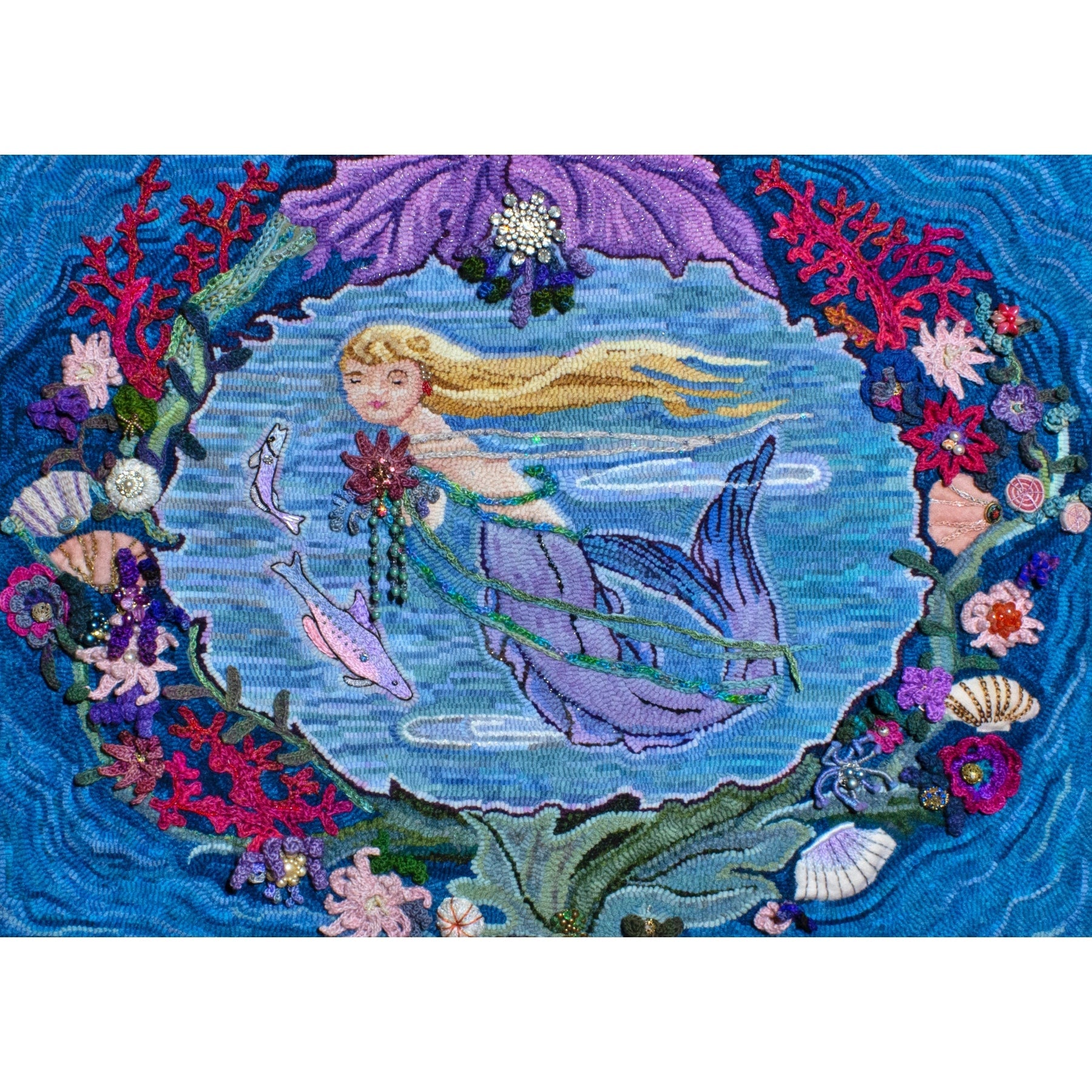 The Little Mermaid Book Cover ill. Rie Cramer, rug hooked by Gina Paschal