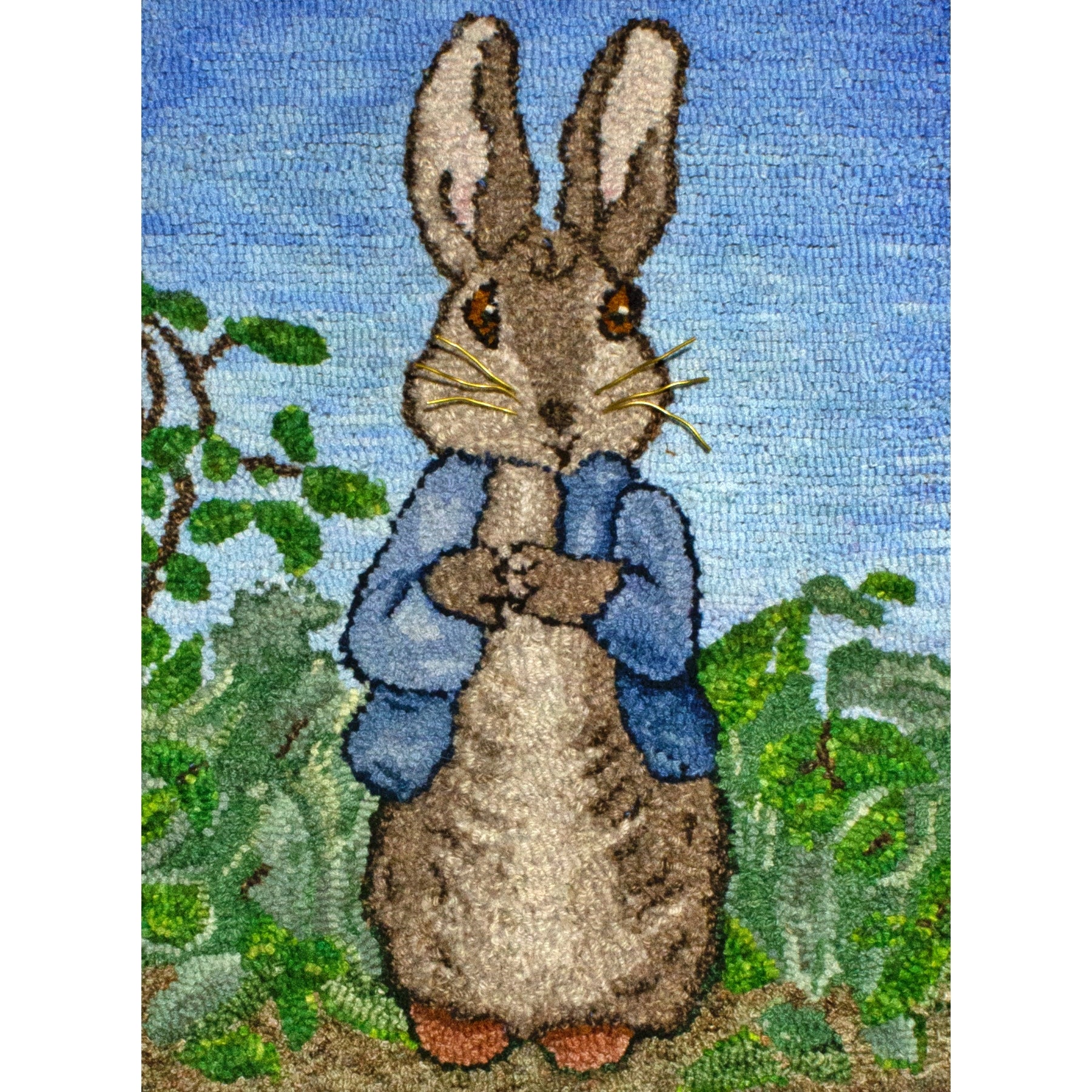 Peter Rabbit, ill. Beatrix Potter, 1902, rug hooked by Sheri Matz