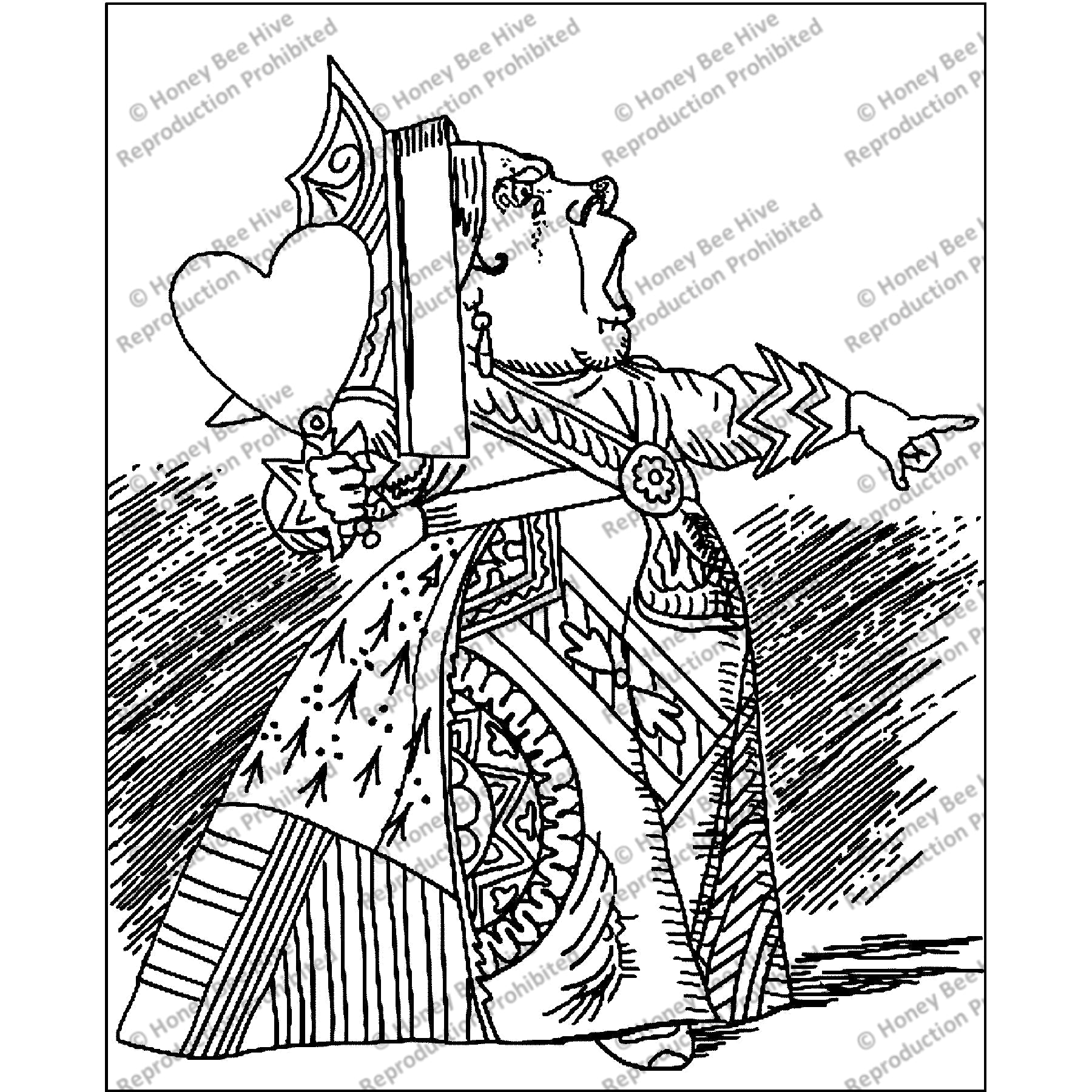 Queen of Hearts, ill. John Tenniel, 1866, rug hooking pattern
