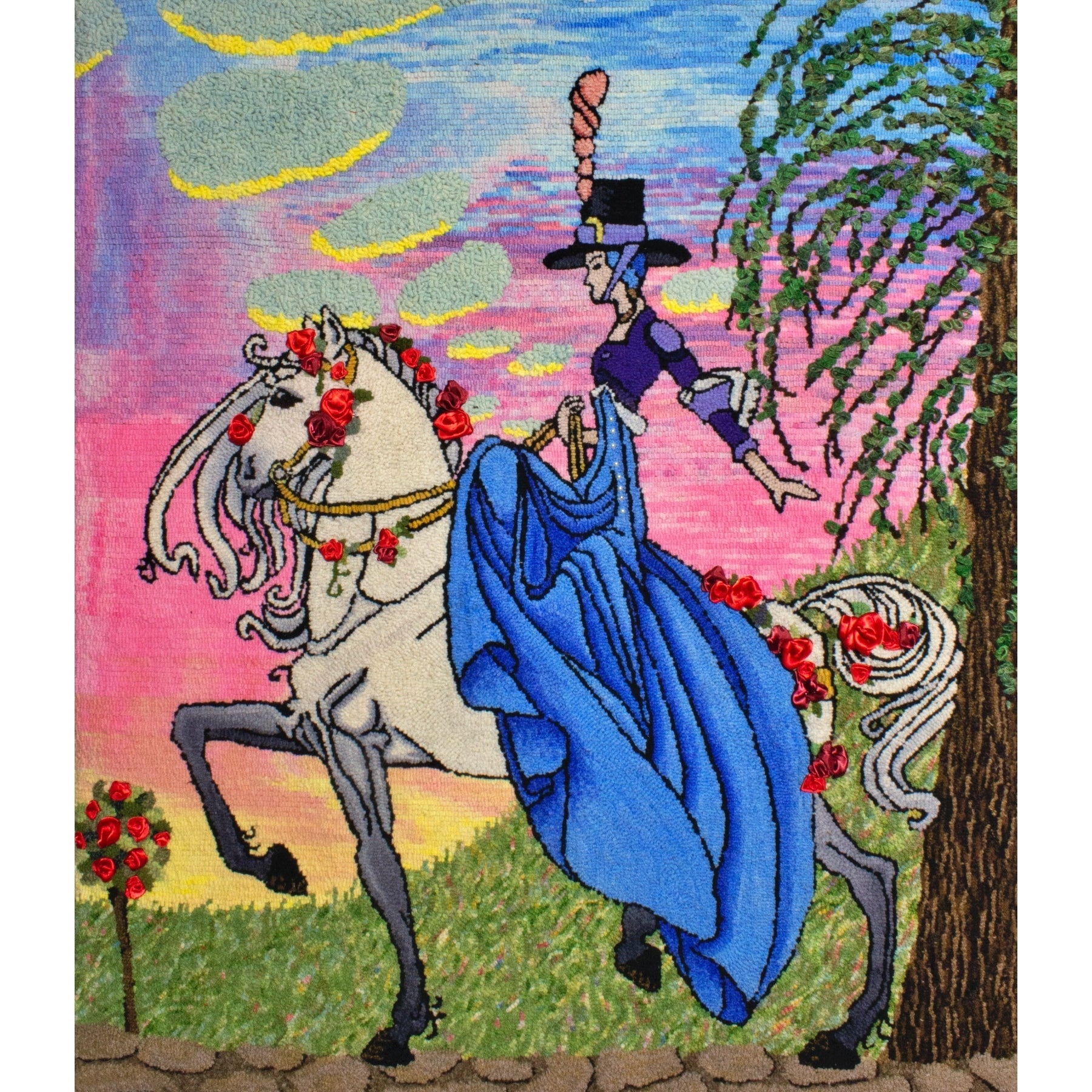 Princess Minon Minette Rides out to find Prince Soucin, ill. Kay Neilson, 1913, rug hooked by Karen Cormier