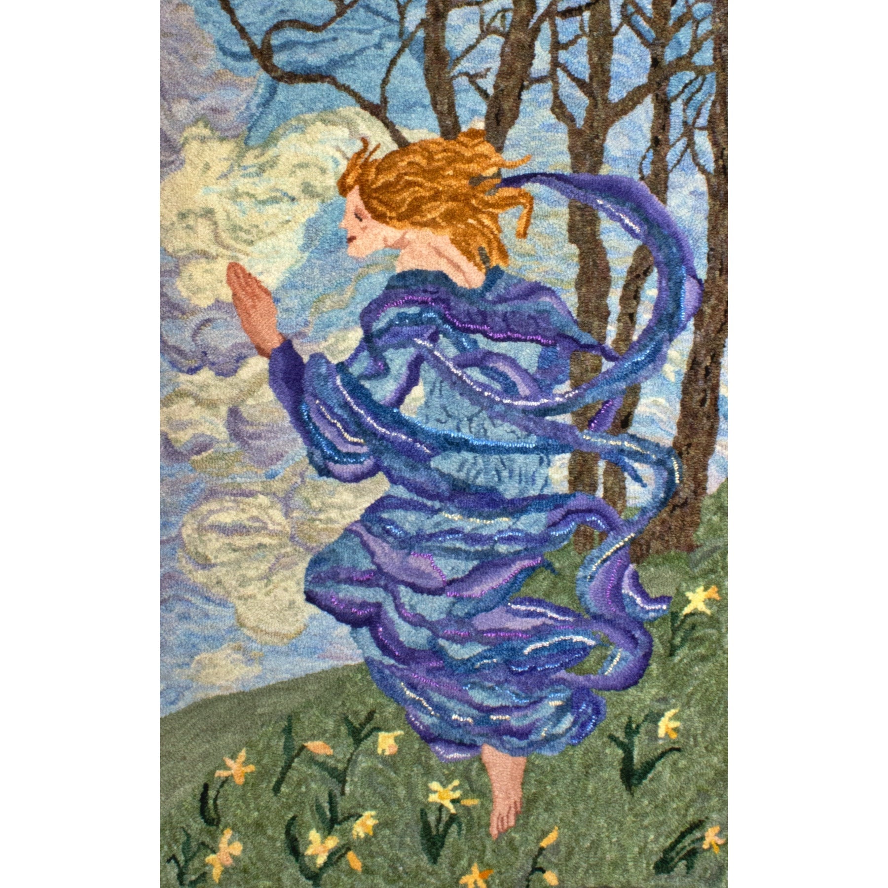 The Wind, ill. Emma Florence Harrison, 1914, rug hooked by Christine Wardrop