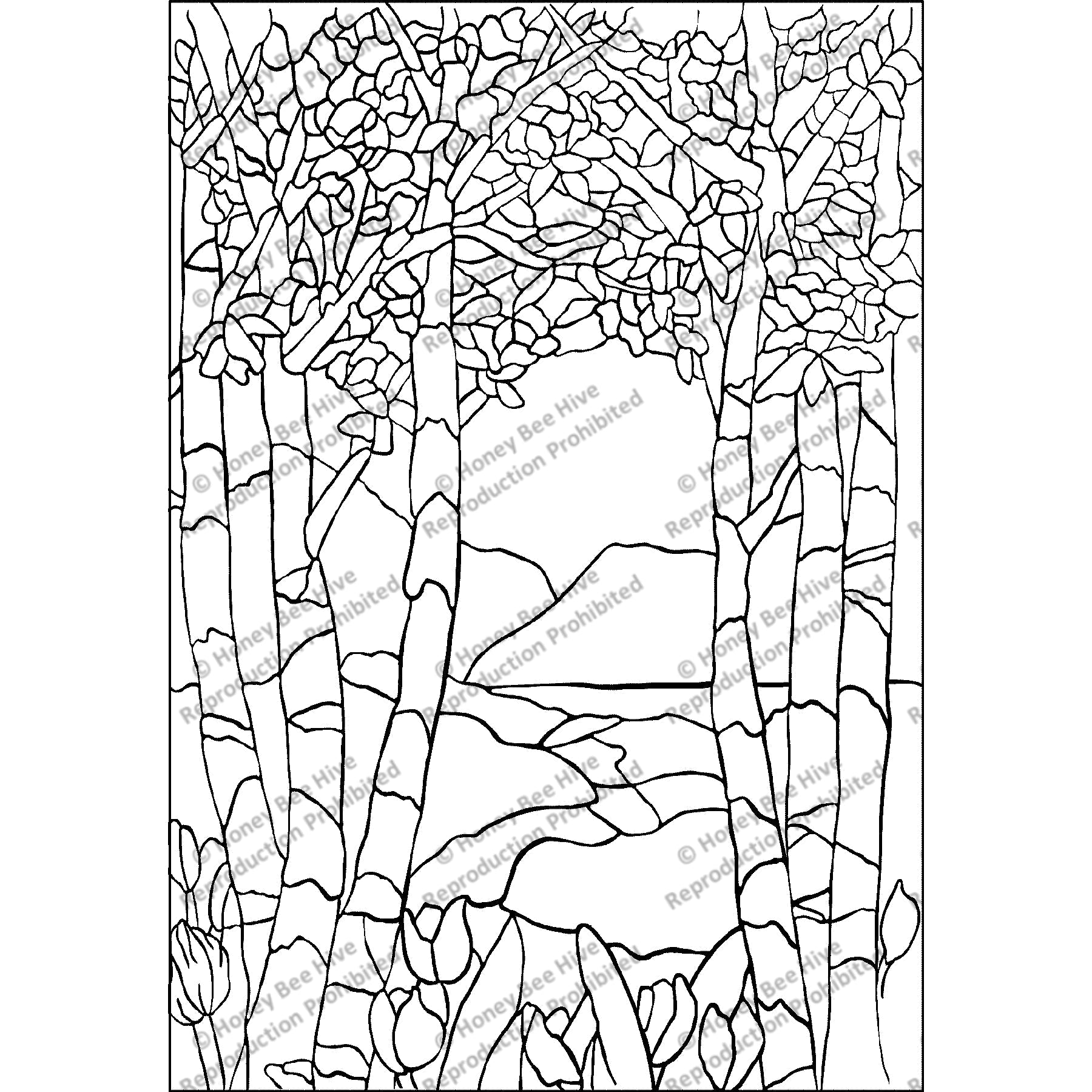 Stained Glass Tiffany Birches , rug hooking pattern