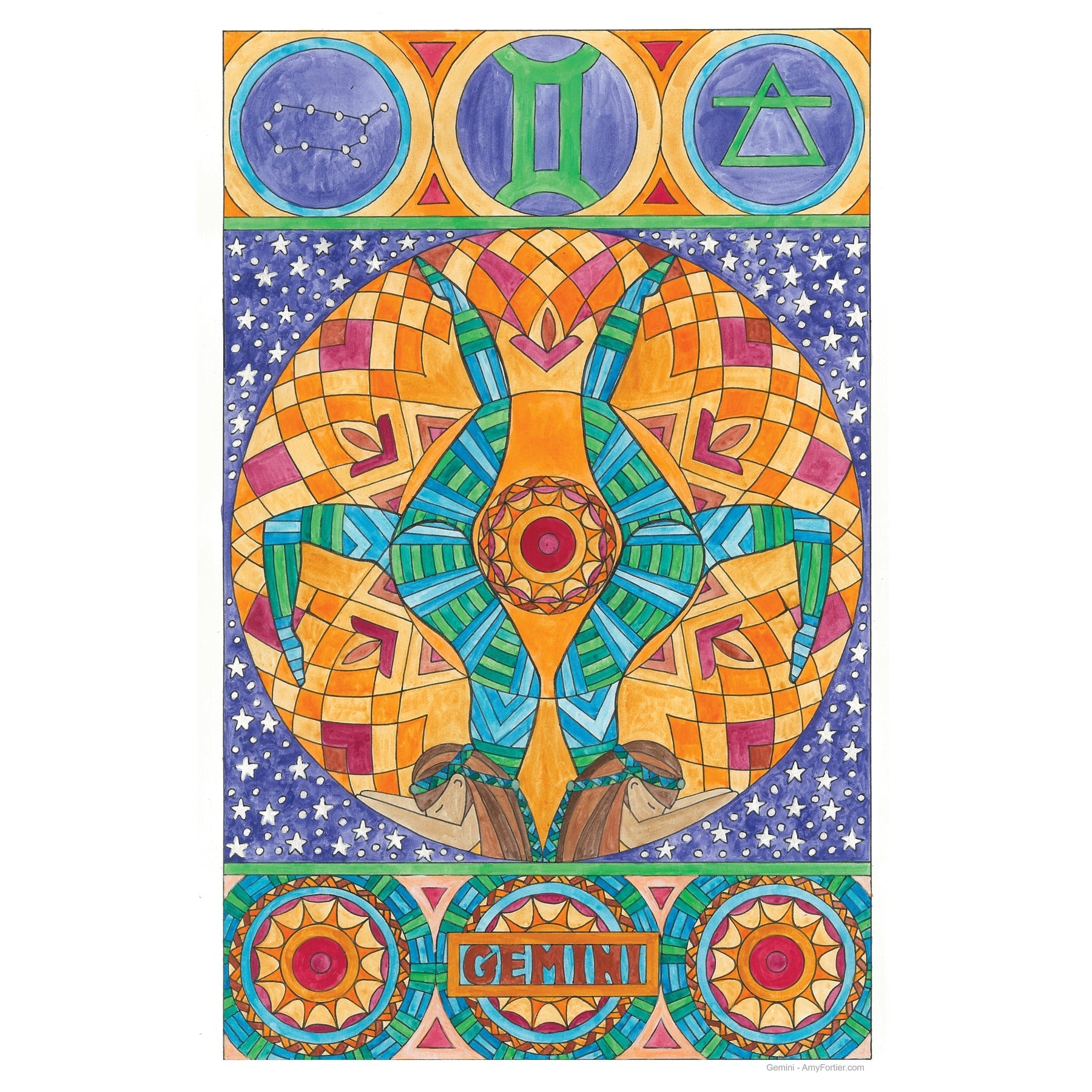 Gemini, rug hooking pattern