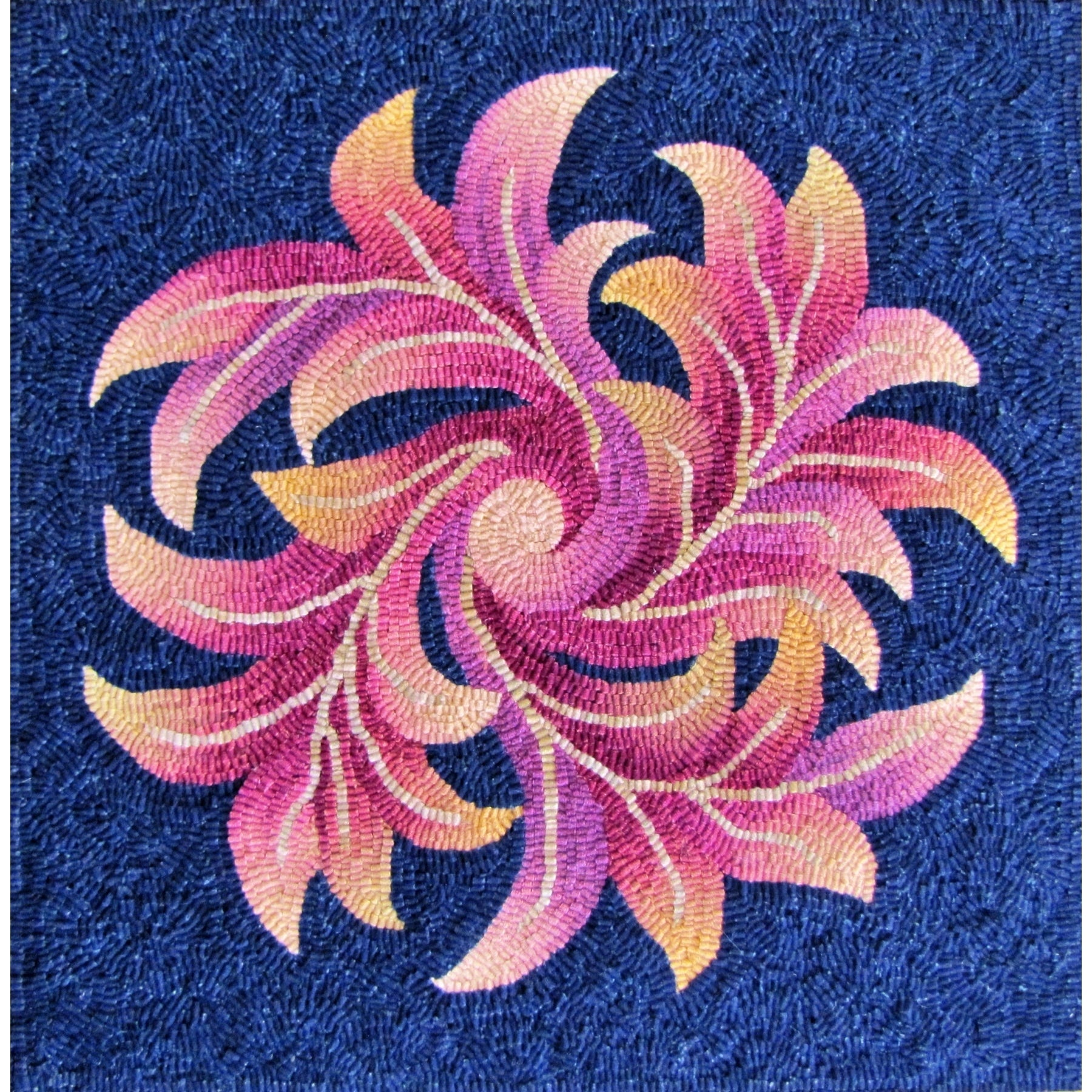 Pinwheel Scroll, rug hooked by Nancy Terhaar