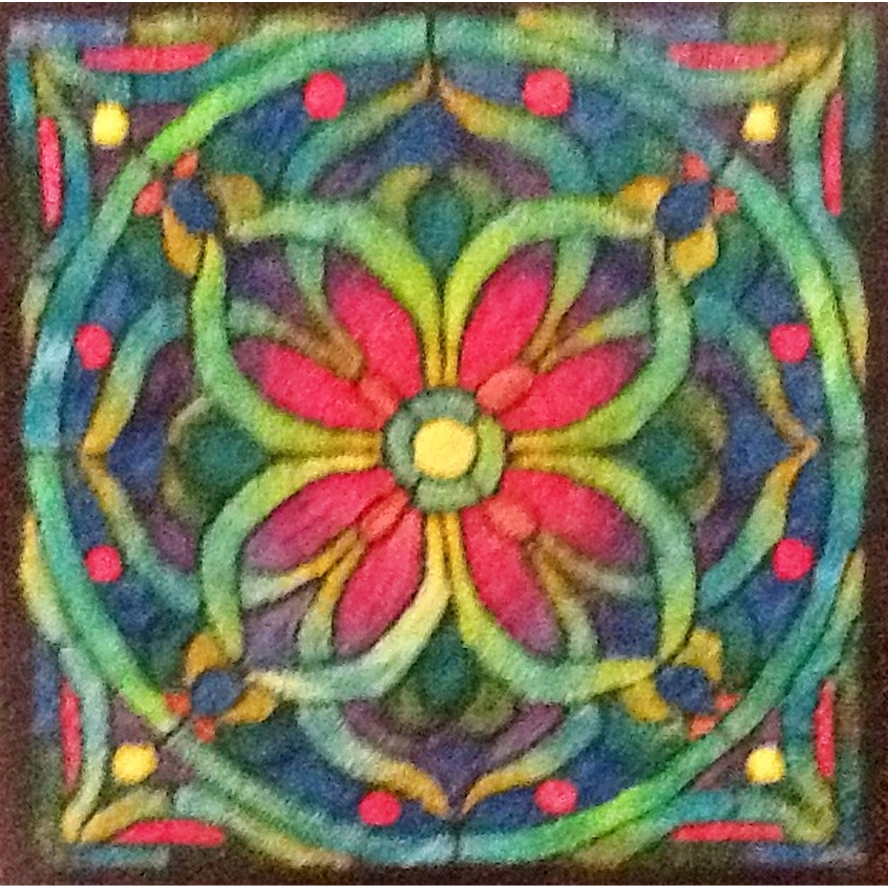 Stained Glass Mosaic, rug hooked by Angela Foote