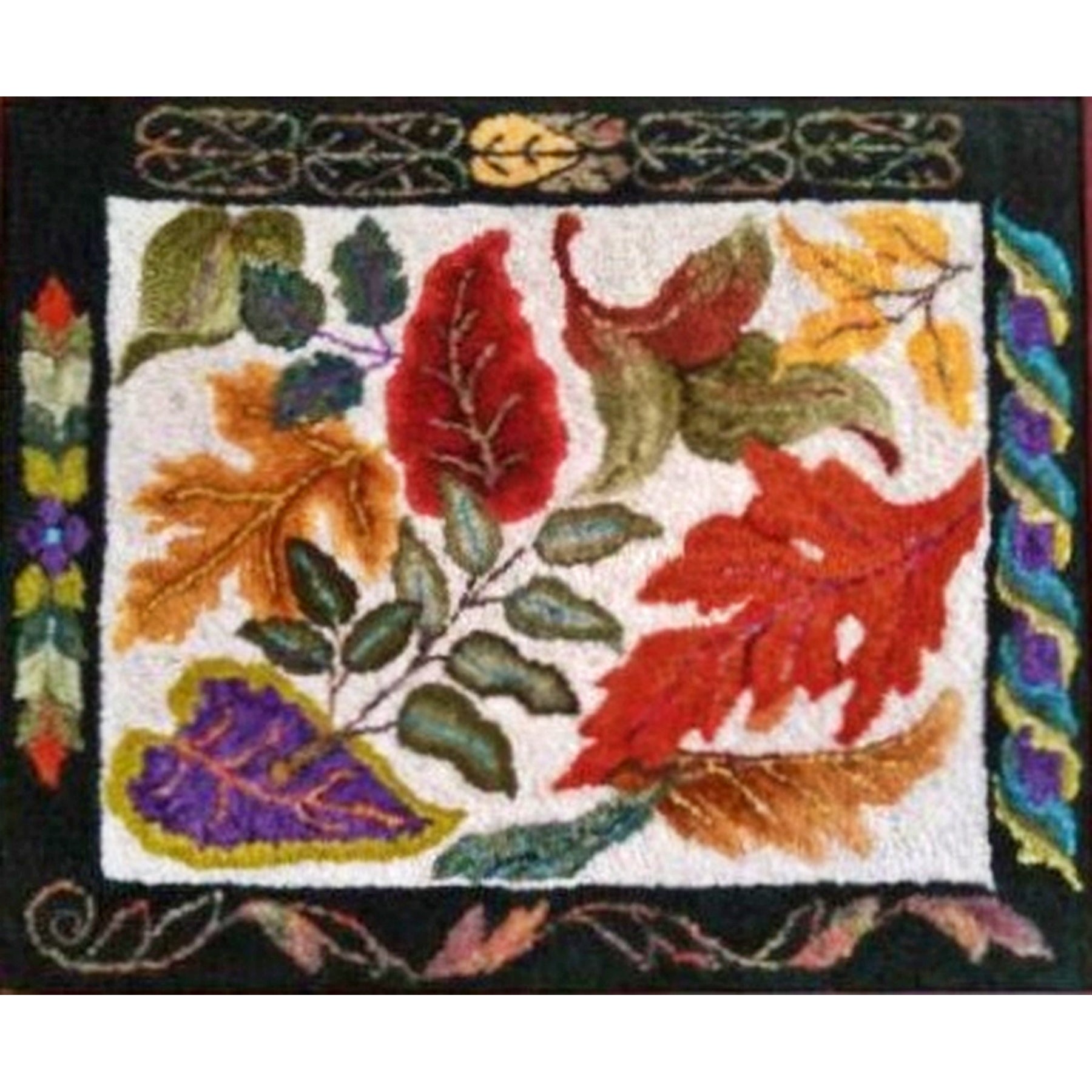 Leaves & Leaf Border, rug hooked by Pat Iverson