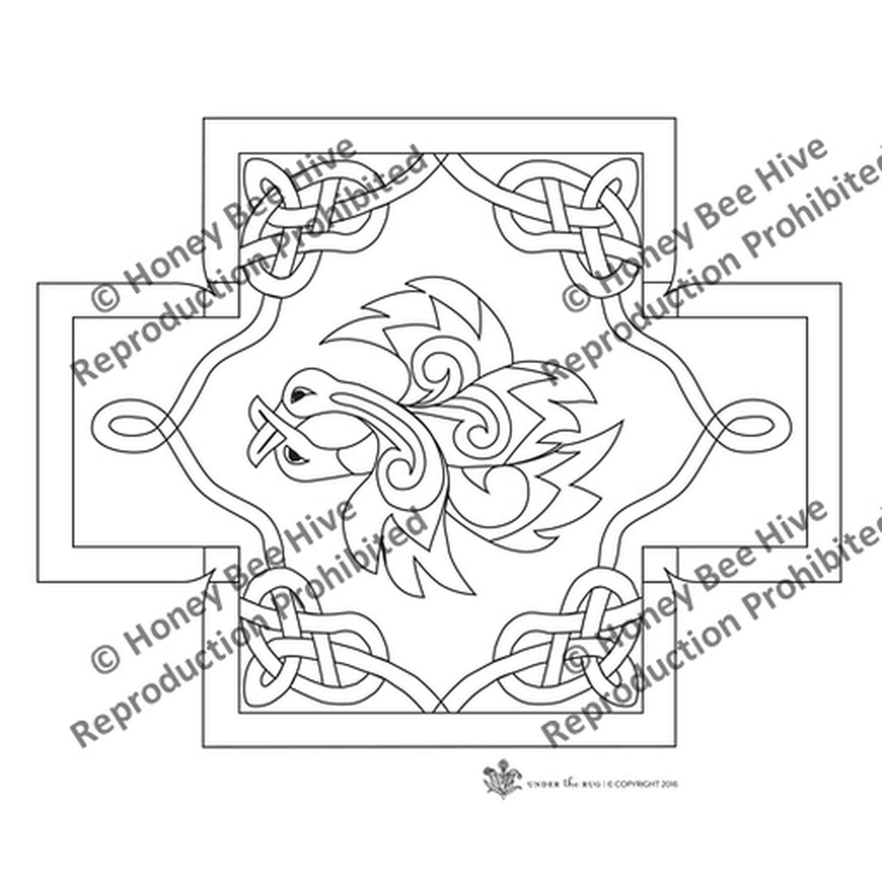 Celtic Birds - Queen Anne Footstool Pattern, rug hooking pattern