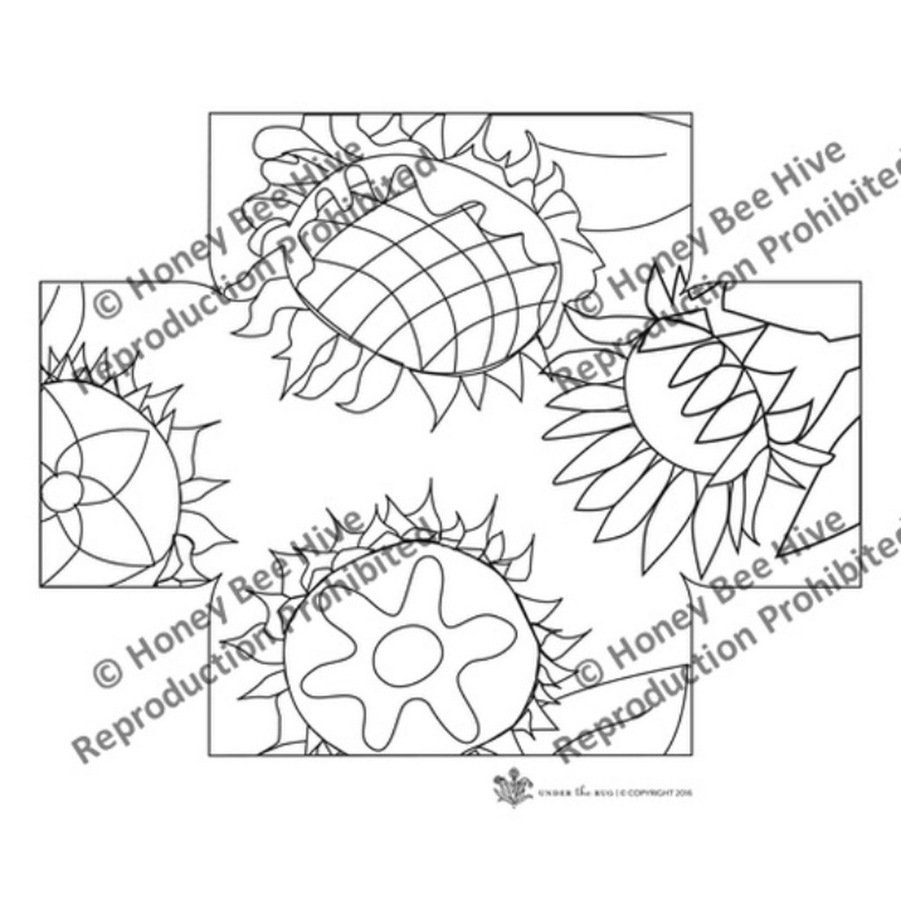 Sunflowers - Queen Anne Footstool Pattern, rug hooking pattern