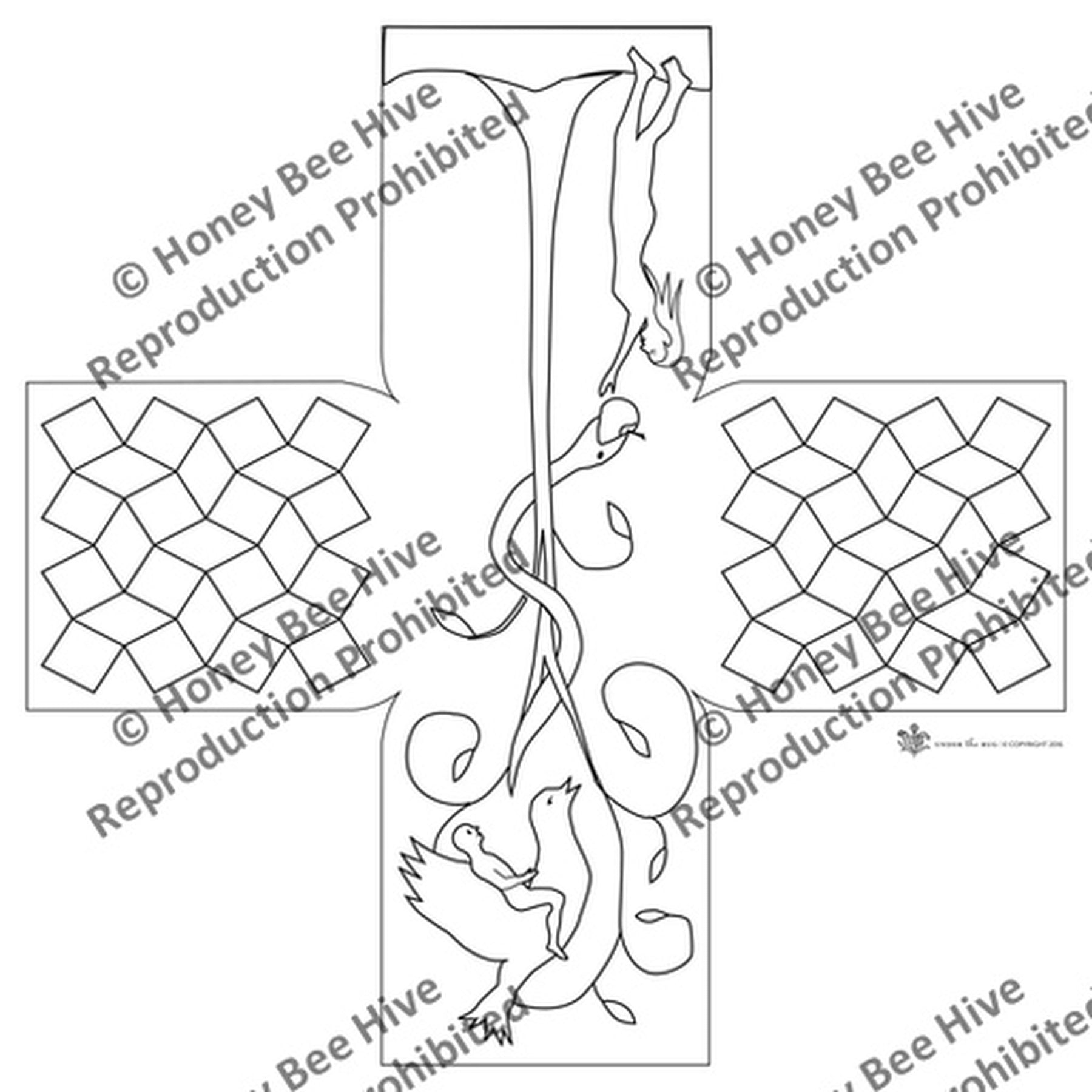 Adam & Eve - Cube Footstool Pattern, rug hooking pattern