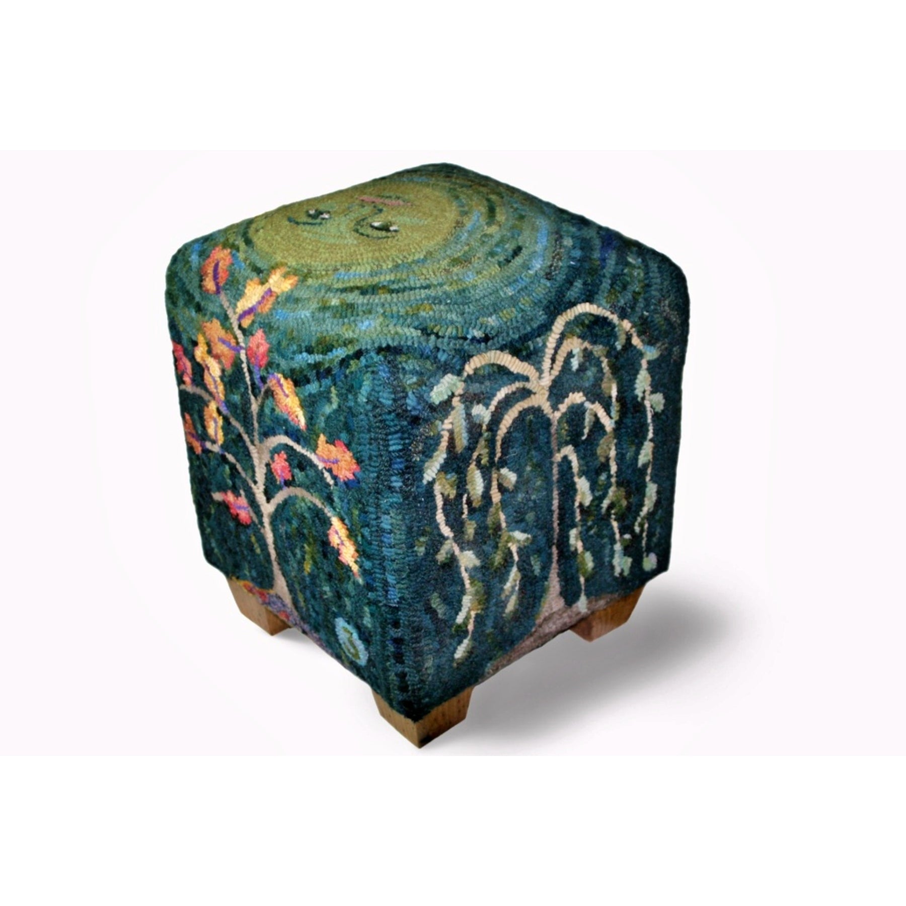 Seasons - Cube Footstool Pattern, rug hooked by Kim Nixon