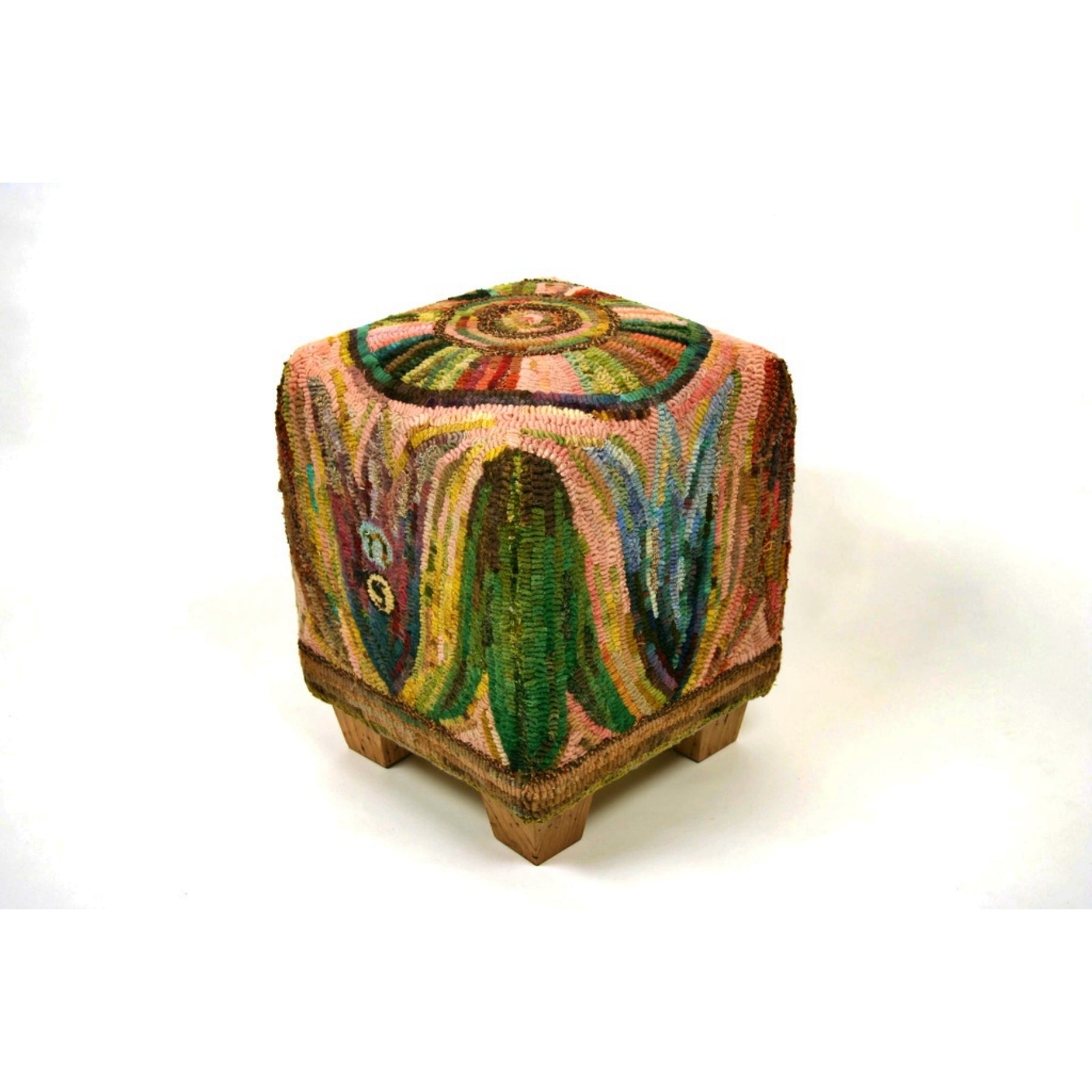 Tulip - Cube Footstool Pattern, rug hooked by Kim Nixon